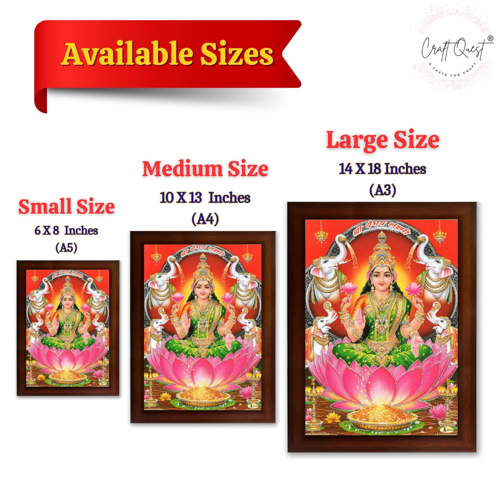 CRAFT QUEST Goddess Lakshmi Devi Dhana Laxmi Maa Wall Painting Frame for Diwali,Temple, Pooja, Living Room Home and Decor