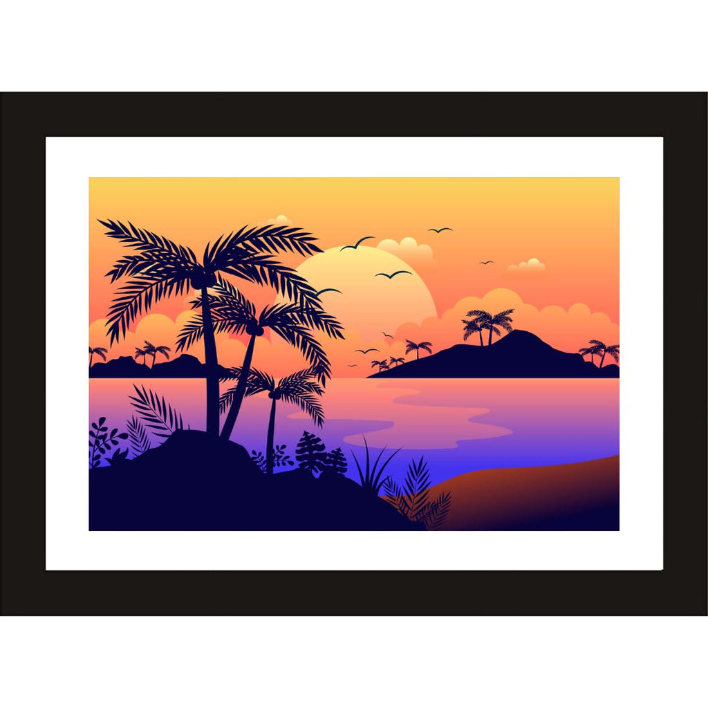 CRAFT QUEST Modern Night Horizon Art Framed Poster for Home & Office wall Decoration - Portrait, Wall Display (Black, 14x10 Inch Frame with Art Print)