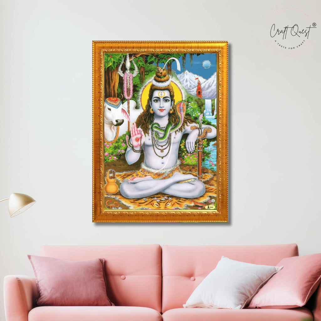 CRAFT QUEST Lord Shiva Wall Painting | Premium Framed Hindu God Wall Art | Spiritual Mahadev Poster for Living Room, Bedroom, Office, Meditation & Temple Décor |