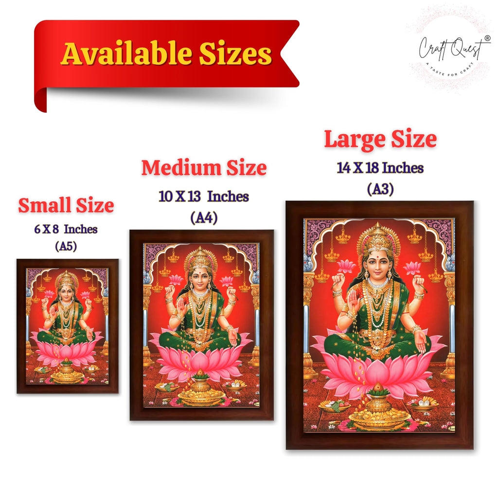 CRAFT QUEST Goddess Lakshmi Devi Dhana Vaibhav Laxmi Maa Wall Painting Framed Home Decor