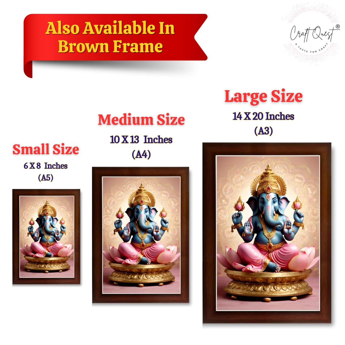 CRAFT QUEST God Ganesh Ganpati ji Ganesha Art Framed Painting Ready to Hang