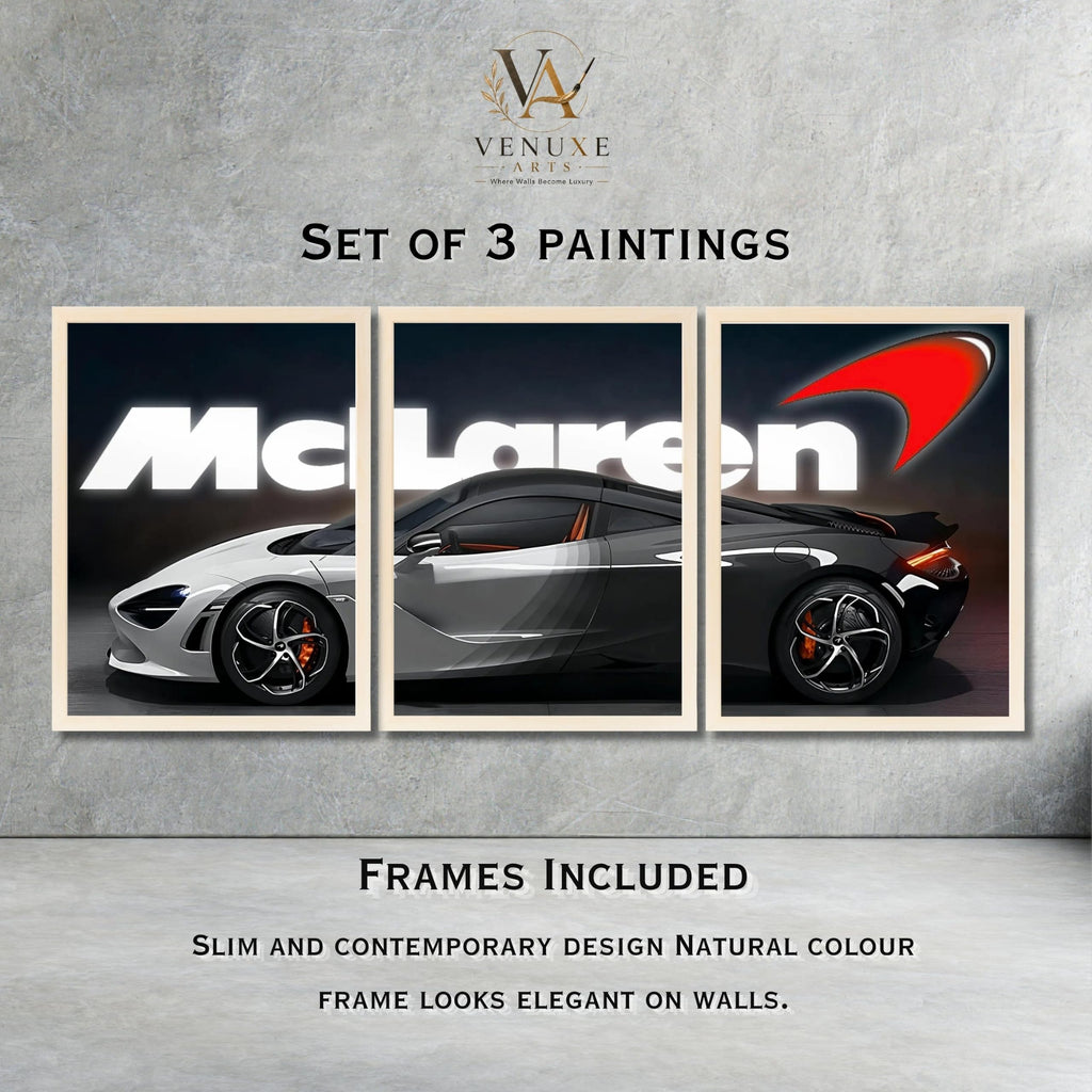 VENUXE ARTS Set Of 3 Big Sports Cars Framed Posters Gift Items for Boys Room Wall Decoration Bedroom Living Room Office Studio Décor | Car Poster Frame for Wall Décor