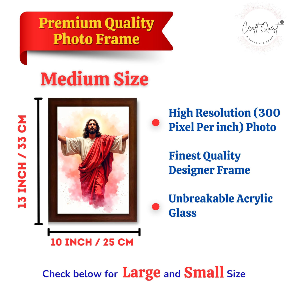 CRAFT QUEST Jesus Christ Photo with Frame, Photo Frame, Jesus Painting, Christian Wall Frames