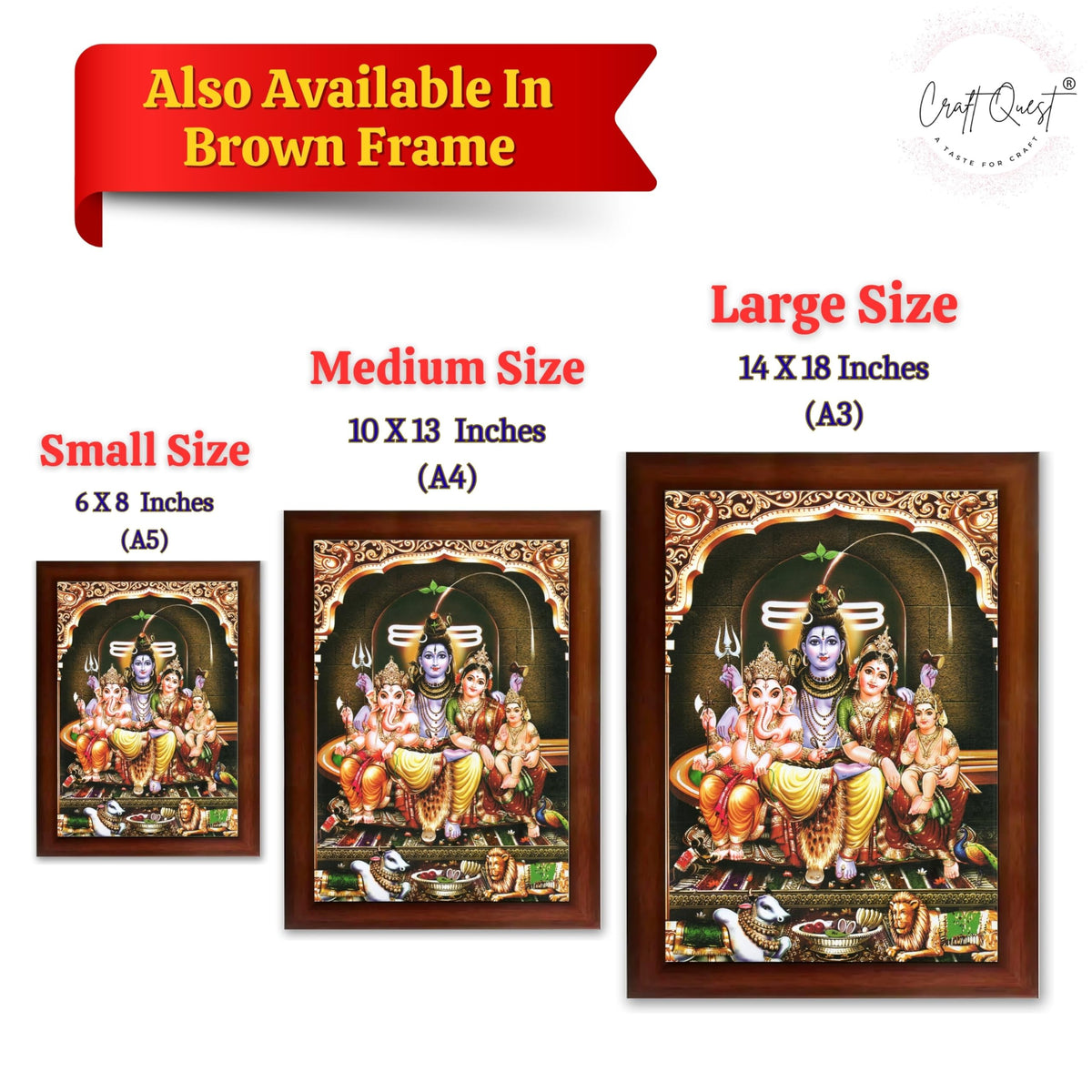 CRAFT QUEST Shiv Parivar Family Photo Frame | Bhole Nath parivar | | Hindu God Spiritual Framed | Ideal for Home, Office, Temple & Puja Room, Wall Decor