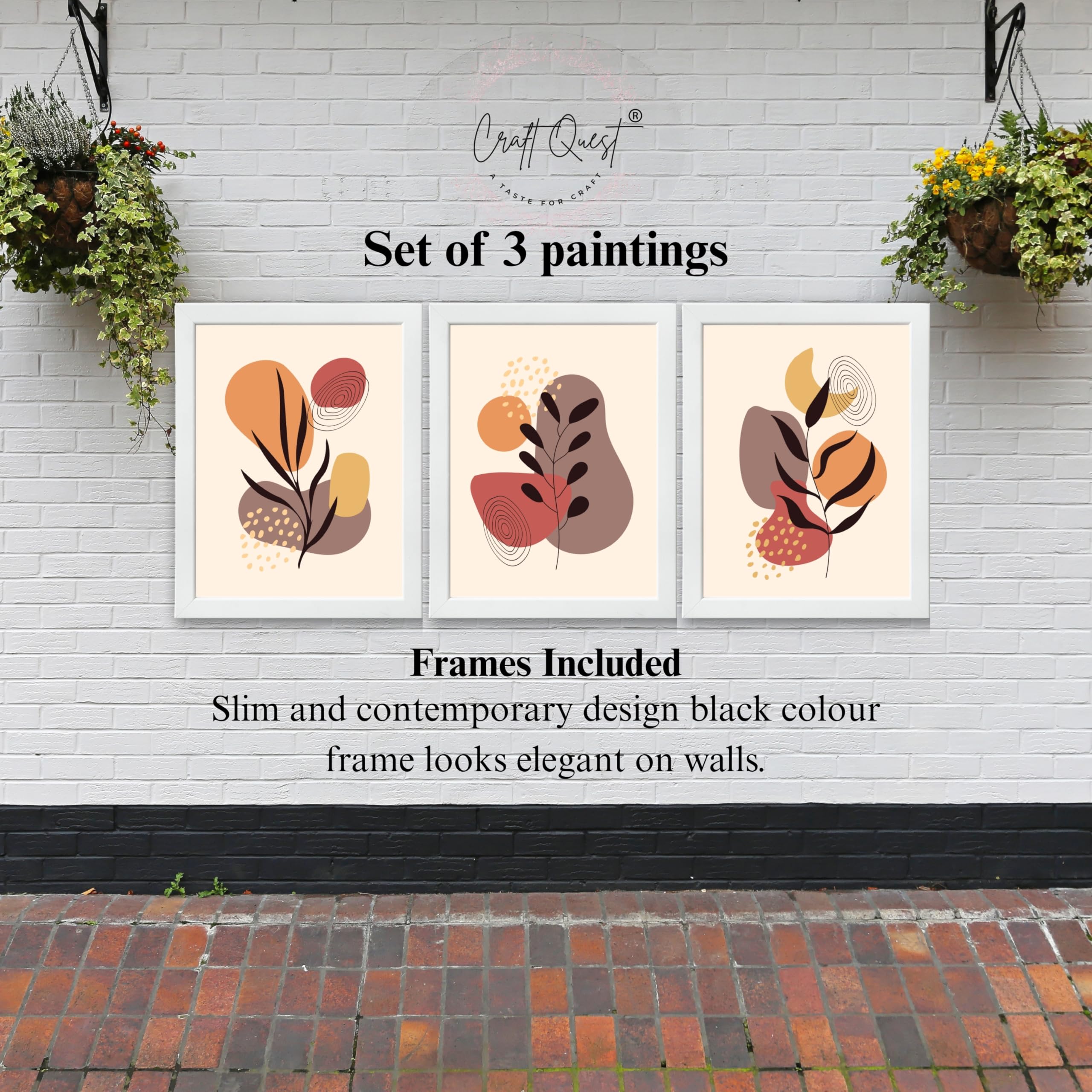 CRAFT QUEST Wall Art Decor Paintings | Set of 3 BOHO Wall Art Frames for Home Decoratio | Ideal for Living Room, Office & Bedrooms
