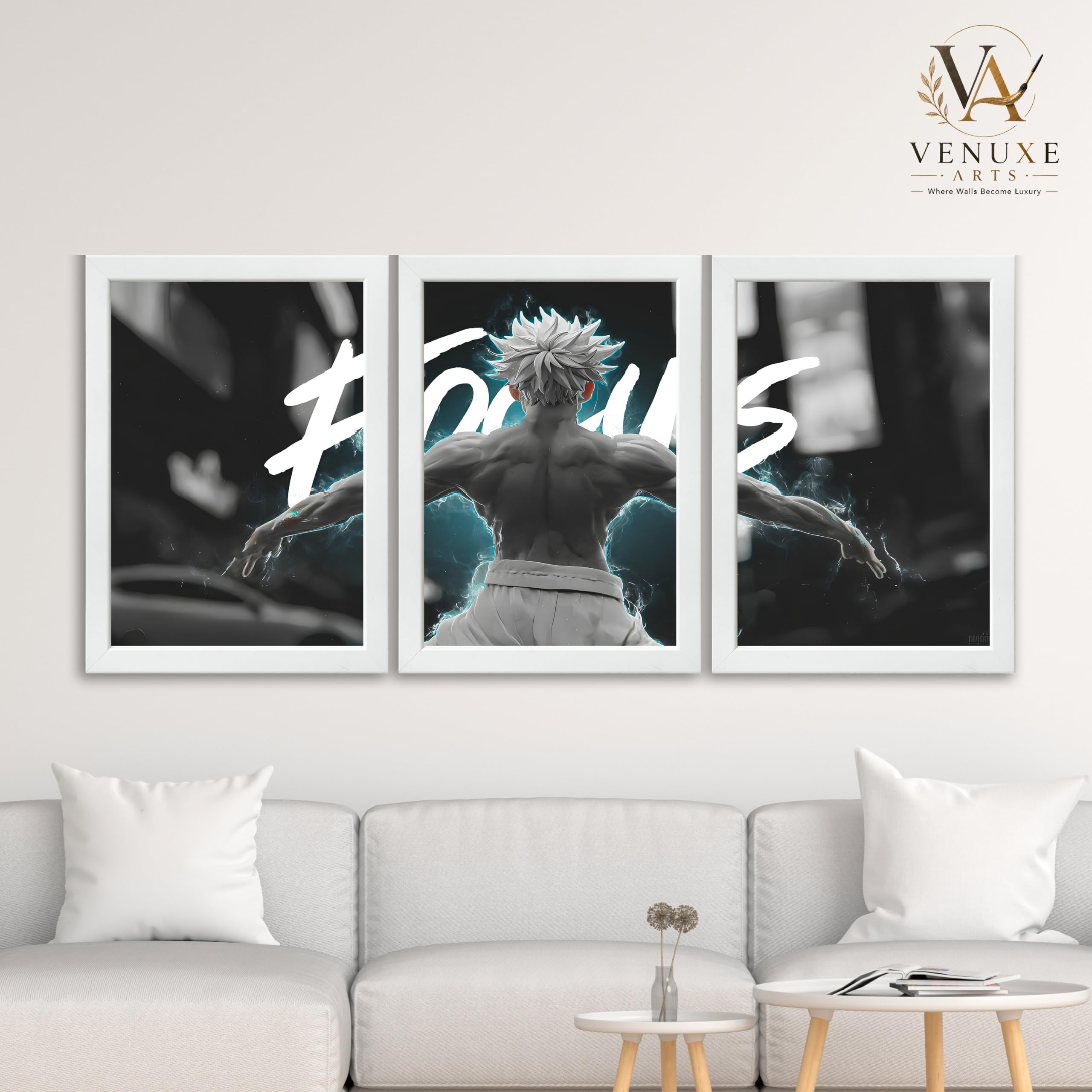 VENUXE ARTS Set Of 3 Anime Characters Wall Framed |Anime Characters Framed Poster for Living Room Bedroom Gaming Room Studio Wall Decor