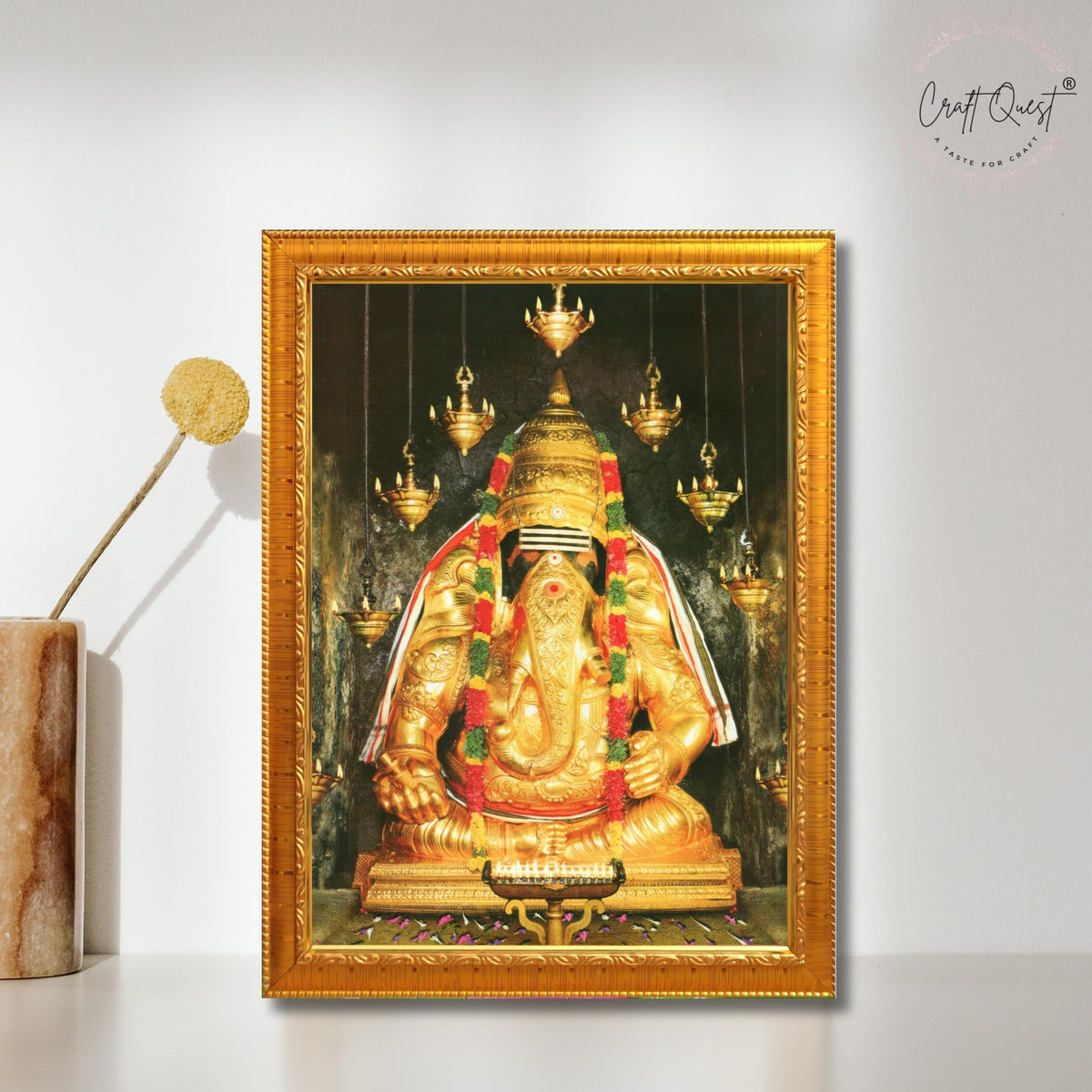 CRAFT QUEST Pillayarpatti Karpaga Vinayagar Hanging Wall Painting Photo Framed | South God Picture Frame for Home, Office, Temple & Gifting, Decor