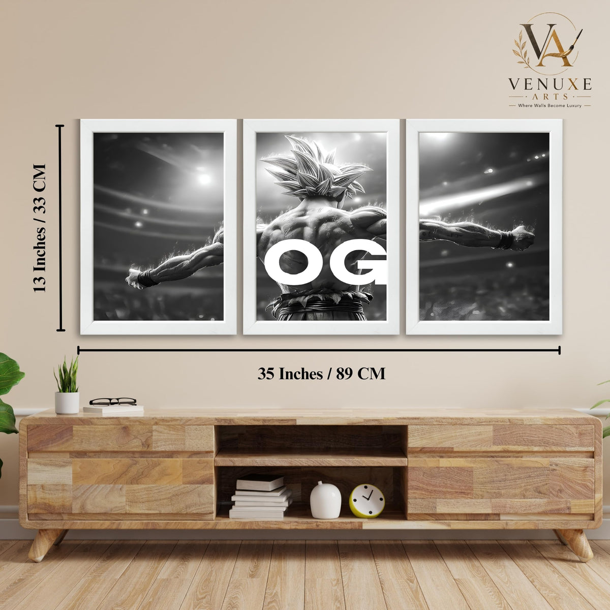 VENUXE ARTS Set Of 3 Anime Characters Wall Framed |Anime Characters Framed Poster for Living Room Bedroom Gaming Room Studio Wall Decor