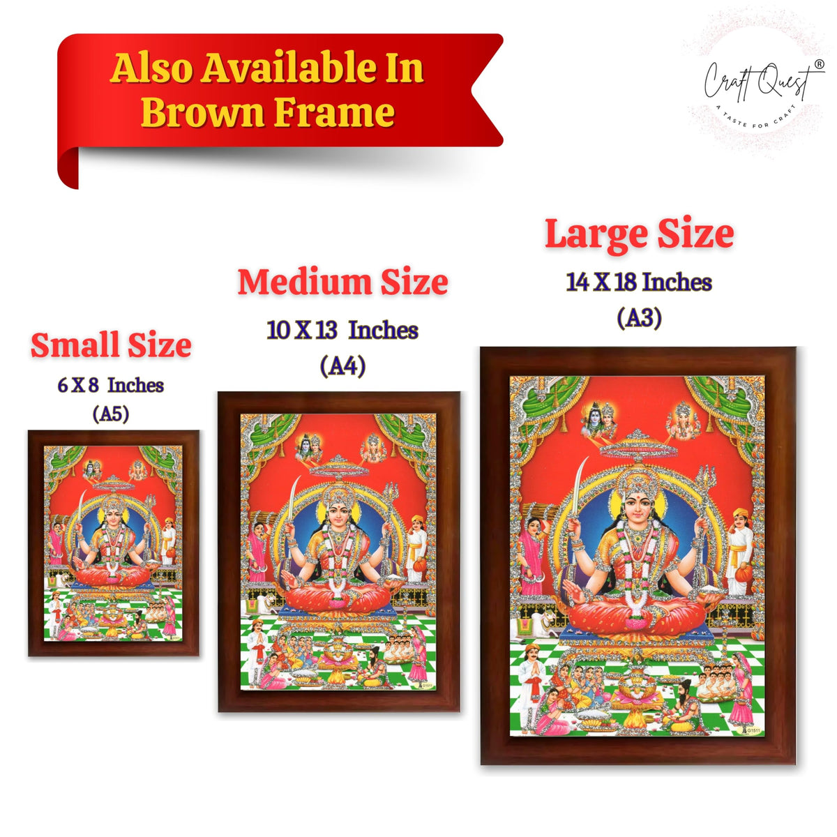 CRAFT QUEST Maa Santoshi Wooden Photo Frame With Acrylic Sheet For Worship/Pooja
