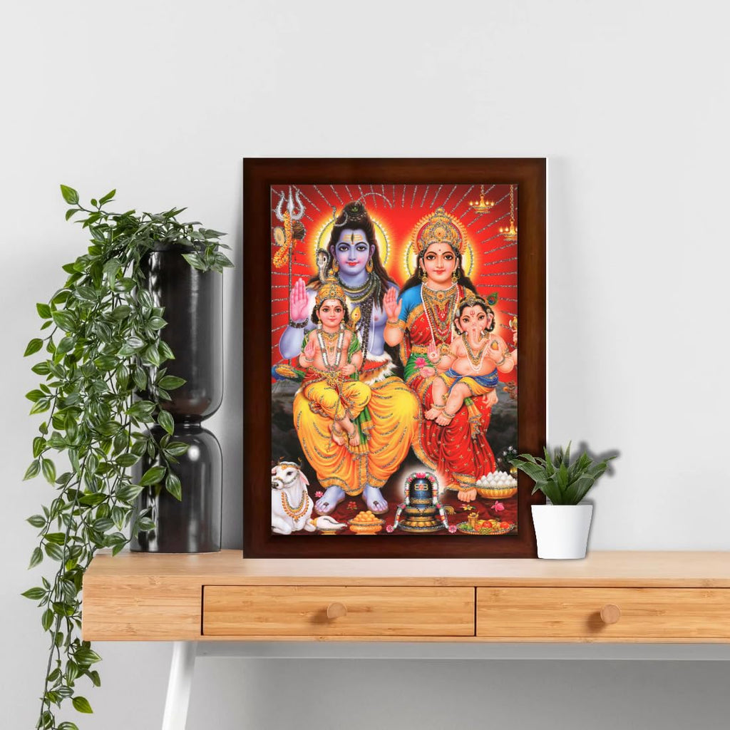 CRAFT QUEST Shiv Parivar Religious Wood Photo Frame with Acrylic glass