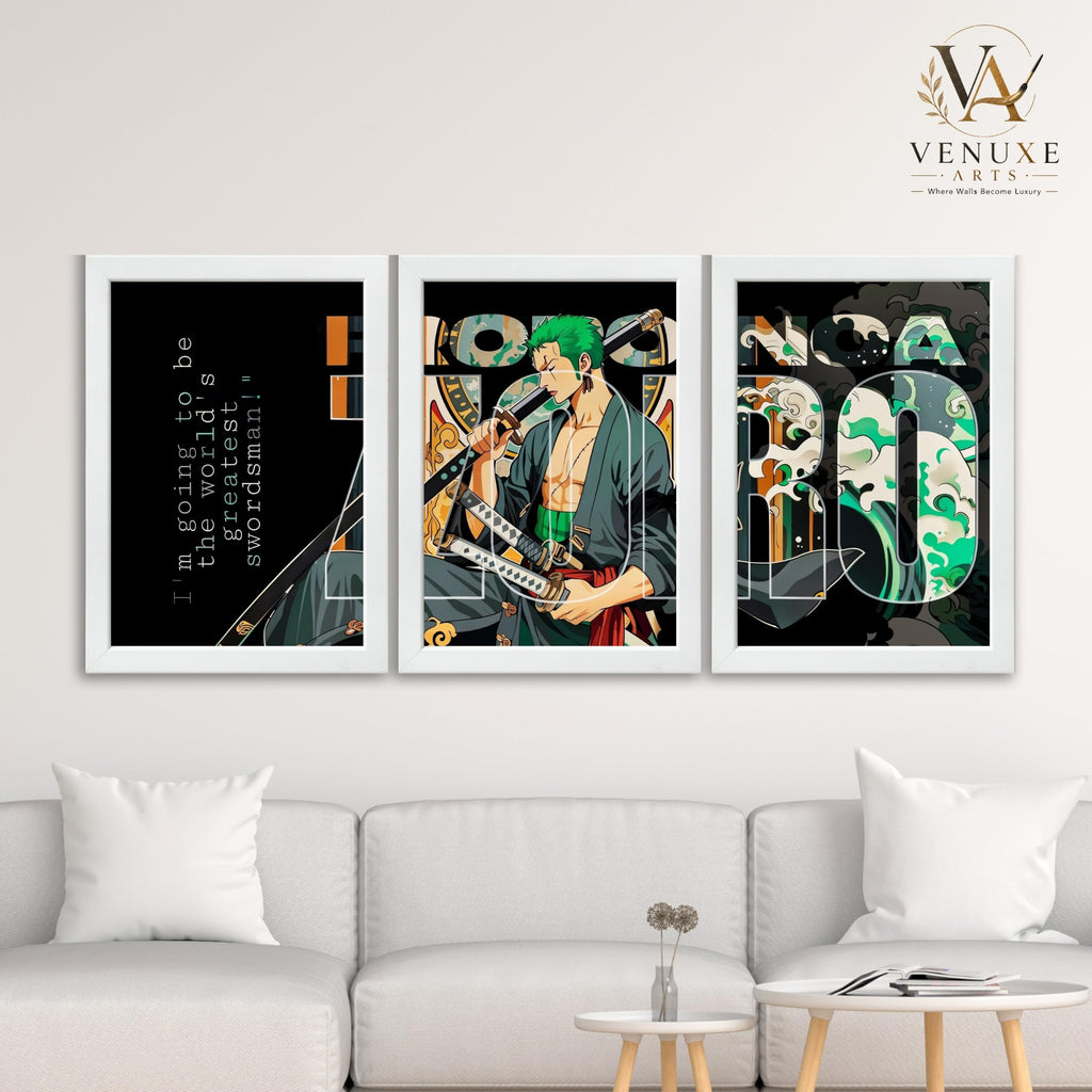VENUXE ARTS Set Of 3 Anime Characters Wall Framed |Anime Characters Framed Poster for Living Room Bedroom Gaming Room Studio Wall Decor