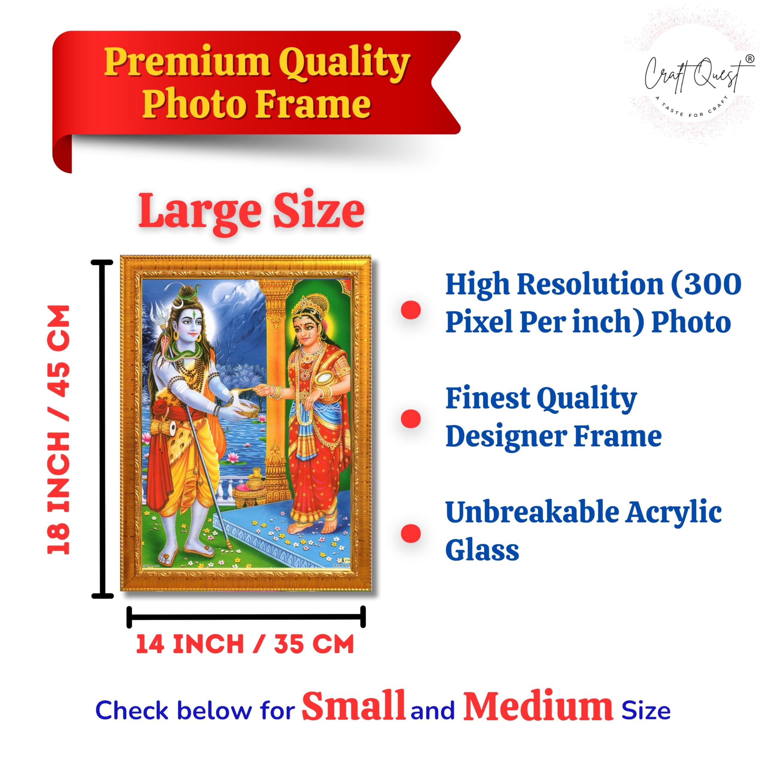 CRAFT QUEST Shiva & Maa Annapurna devi sitting on throne photo frame with Laminated Poster for Kitchen Worship