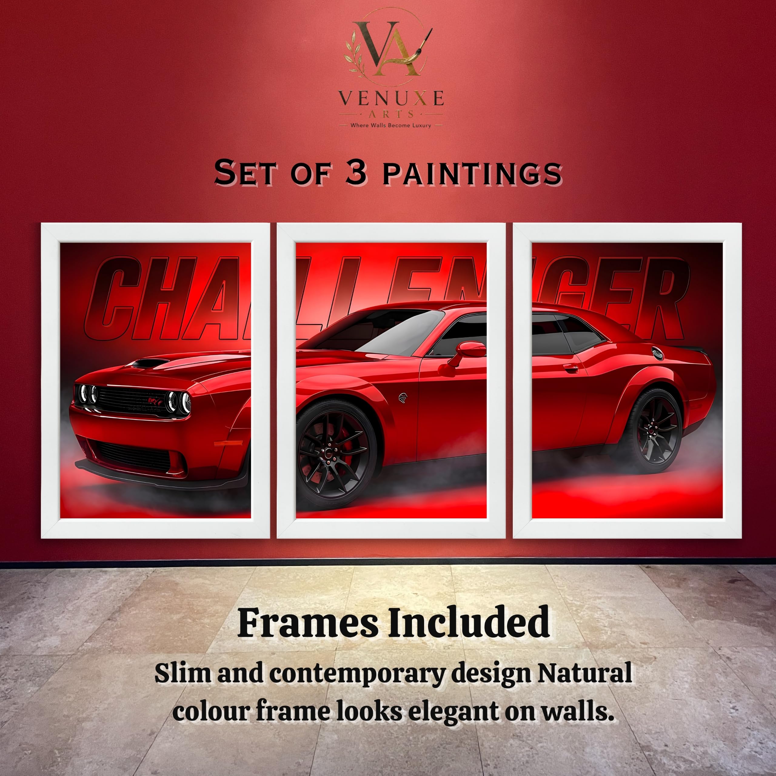 VENUXE ARTS Set Of 3 Big Sports Cars Framed Posters Gift Items for Boys Room Wall Decoration Bedroom, Living Room, Office, Studio Décor | Car Poster Frame for Wall Décor