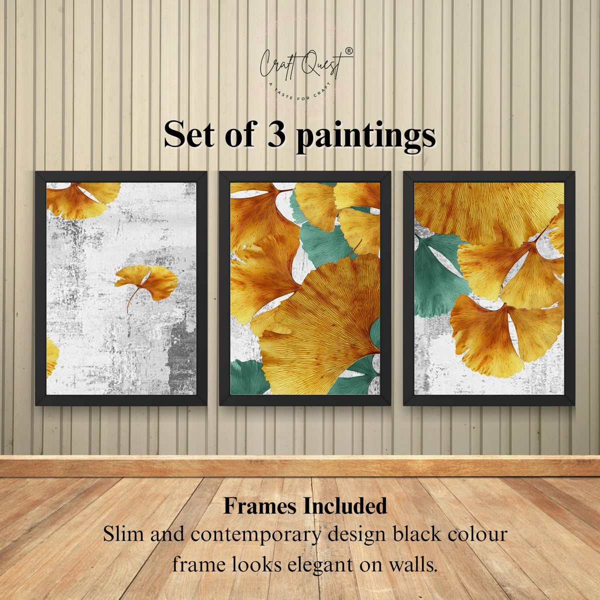 CRAFT QUEST Modern Art Rich Texture Abstract Wall Art | Set of 3 Frames for Home Decoration | Ideal for Living Room, Bedroom & Offices