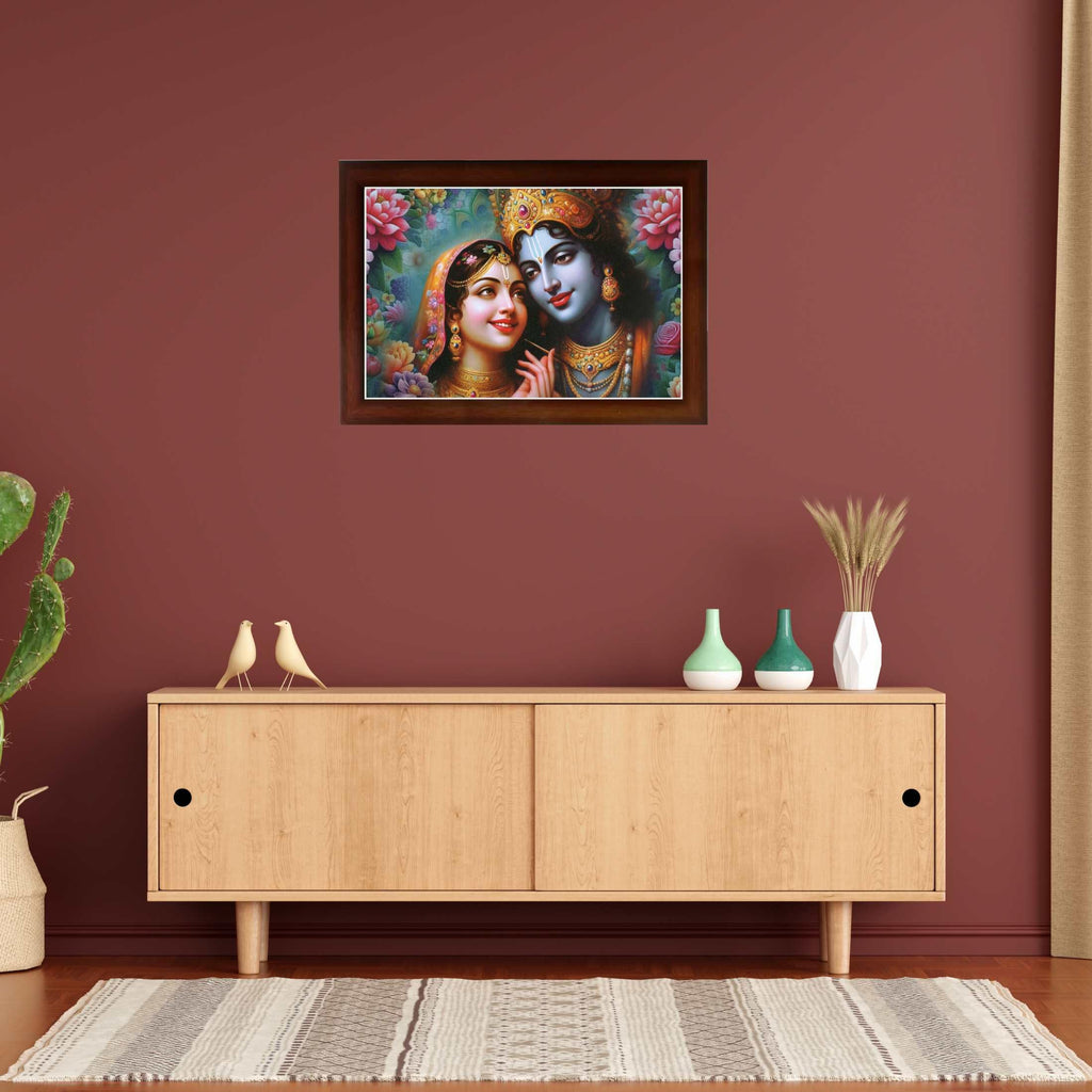 CRAFT QUEST Radha Krishna Art Photo Framed Painting for Home and Bedroom Wall Decoration of Size 14X10 Inches with Frame And Acrylic Glass RK205
