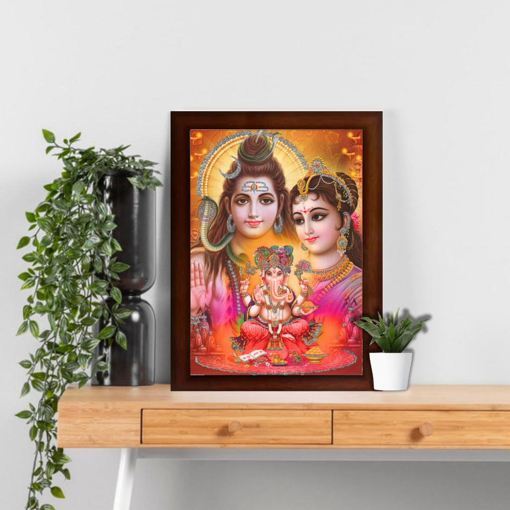 Craft Quest Shiv Parivar (Shiv Shankar, Maa Parvati, Ganesh and Kartikey) Religious Wood Photo Frames (14 X 10 inch, Photoframe, Multicolour)