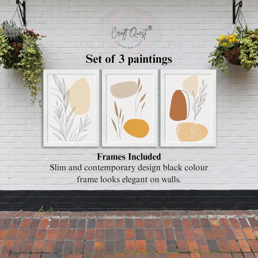 CRAFT QUEST Organic Abstract Wall Art Modern Art | Set of 3 Frames for Home Decoration | Ideal for Living Room, Bedroom & Offices