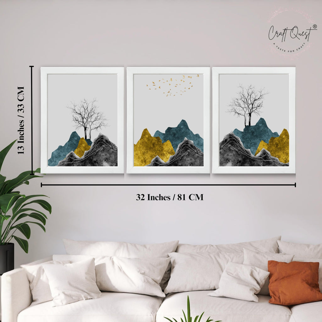 CRAFT QUEST Chinese Landscape Abstract Art Modern Art | Set of 3 Frames for Home Decoration | Ideal for Living Room, Bedroom & Offices