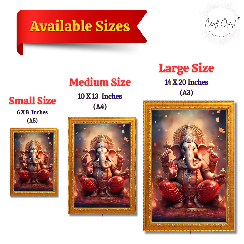 CRAFT QUEST Lord Ganesha Ji Laminated God Photo Frame Wall Decor Mandir Pooja Poster Religious Painting Divine Hindu Temple Decoration Spiritual Blessings Home Office Gift