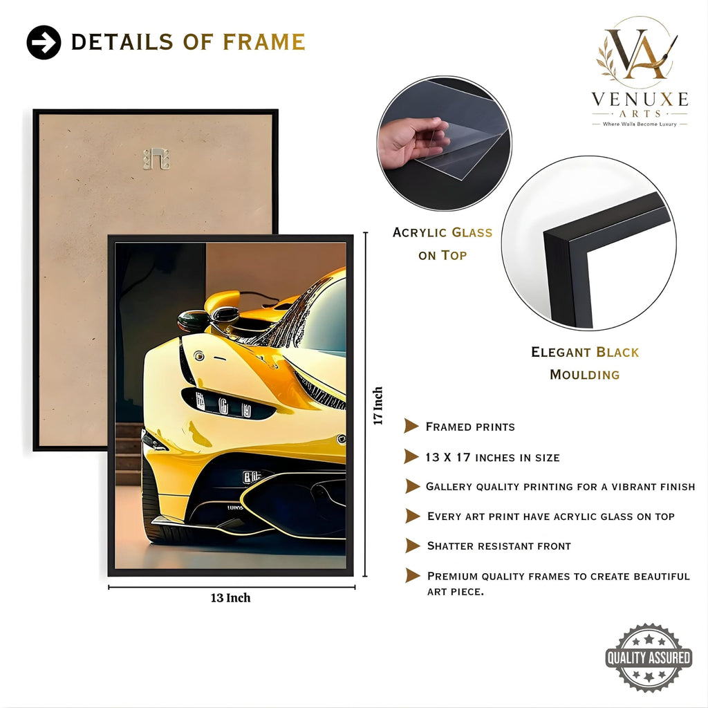 VENUXE ARTS Set Of 3 Big Sports Cars Framed Posters Gift Items for Boys Room Wall Decoration Bedroom Living Room Office Studio Décor | Car Poster Frame for Wall Décor