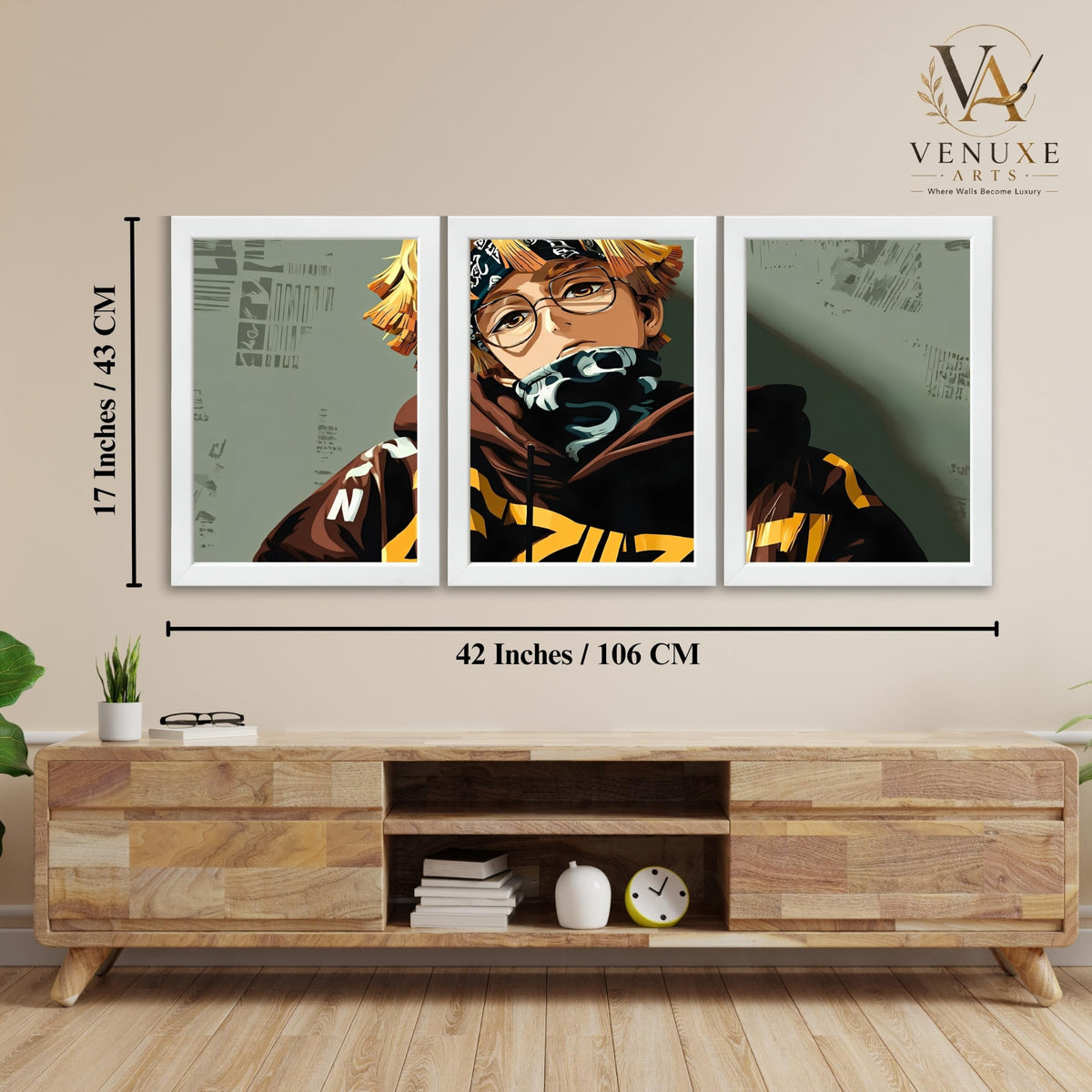 VENUXE ARTS Set Of 3 Anime Characters Wall Framed |Anime Characters Framed Poster for Living Room Bedroom Gaming Room Studio Wall Decor