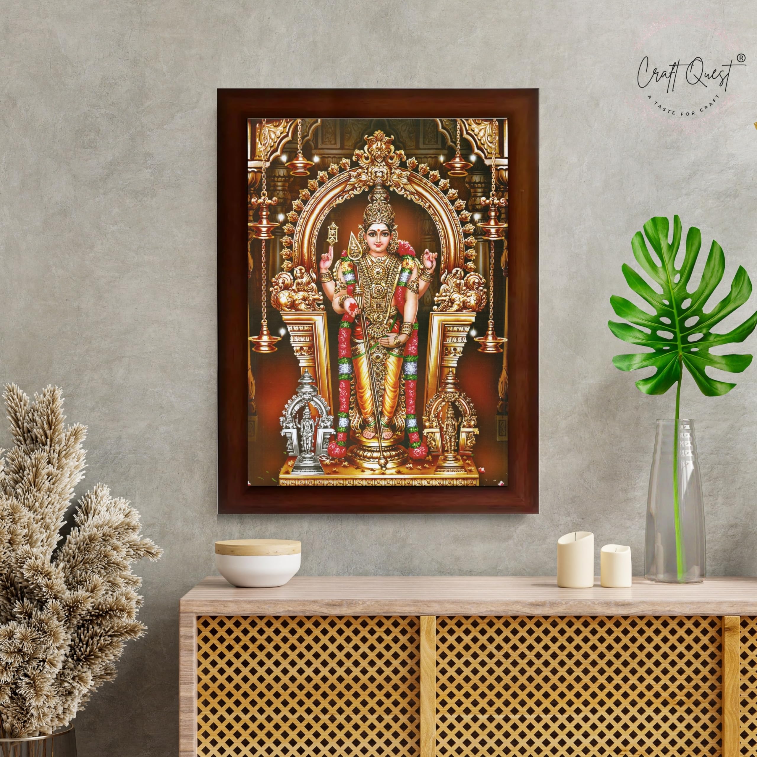 CRAFT QUEST Tiruchendur Murugan Lord Subramanya Swamy Wall Photo Frame | South God Picture Frame for Home, Office, Temple & Gifting