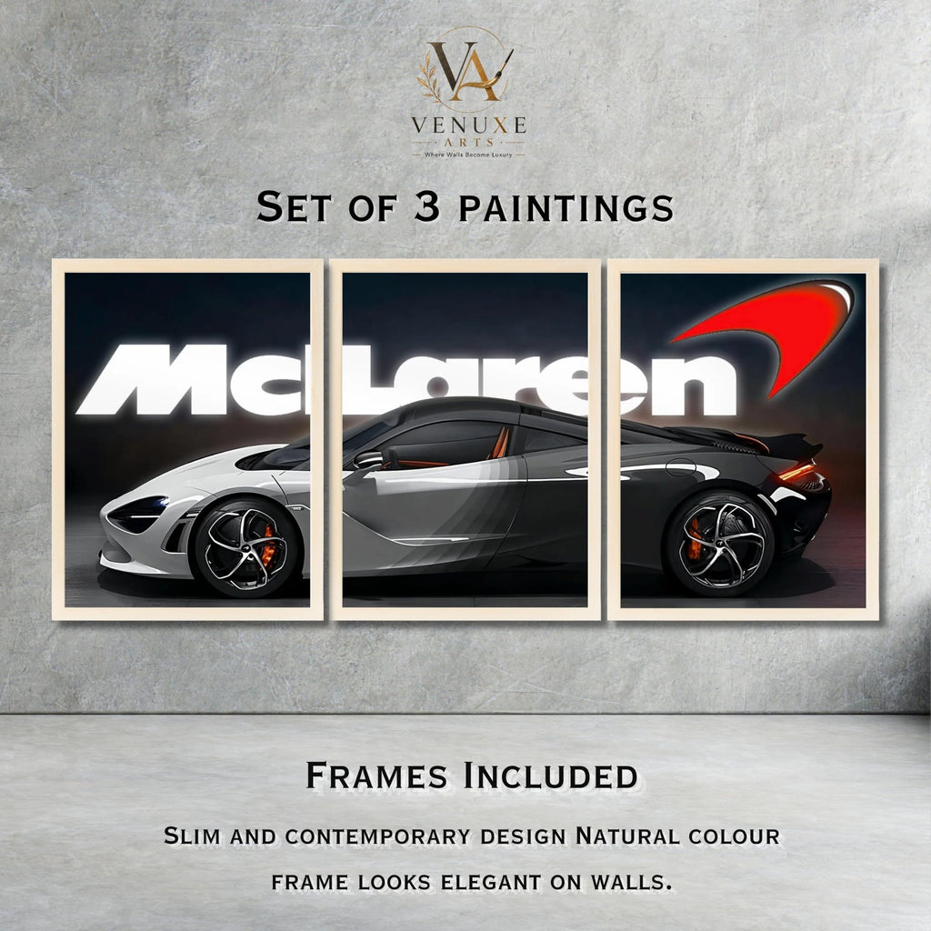 VENUXE ARTS Set Of 3 Big Sports Cars Framed Posters Gift Items for Boys Room Wall Decoration Bedroom Living Room Office Studio Décor | Car Poster Frame for Wall Décor