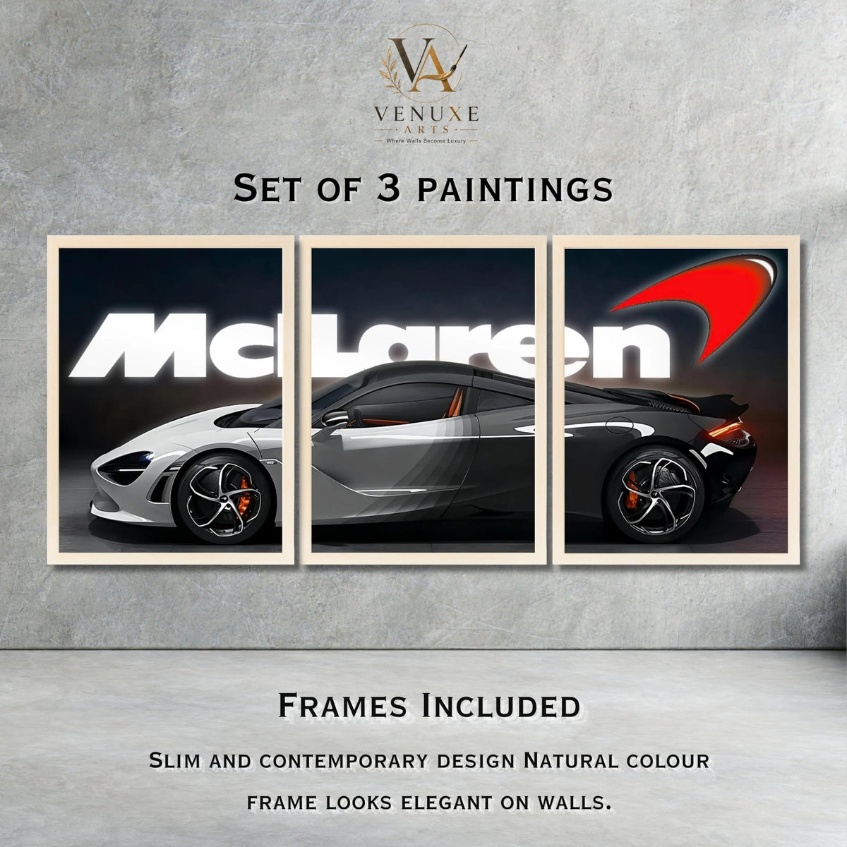 VENUXE ARTS Set Of 3 Big Sports Cars Framed Posters Gift Items for Boys Room Wall Decoration Bedroom Living Room Office Studio Décor | Car Poster Frame for Wall Décor