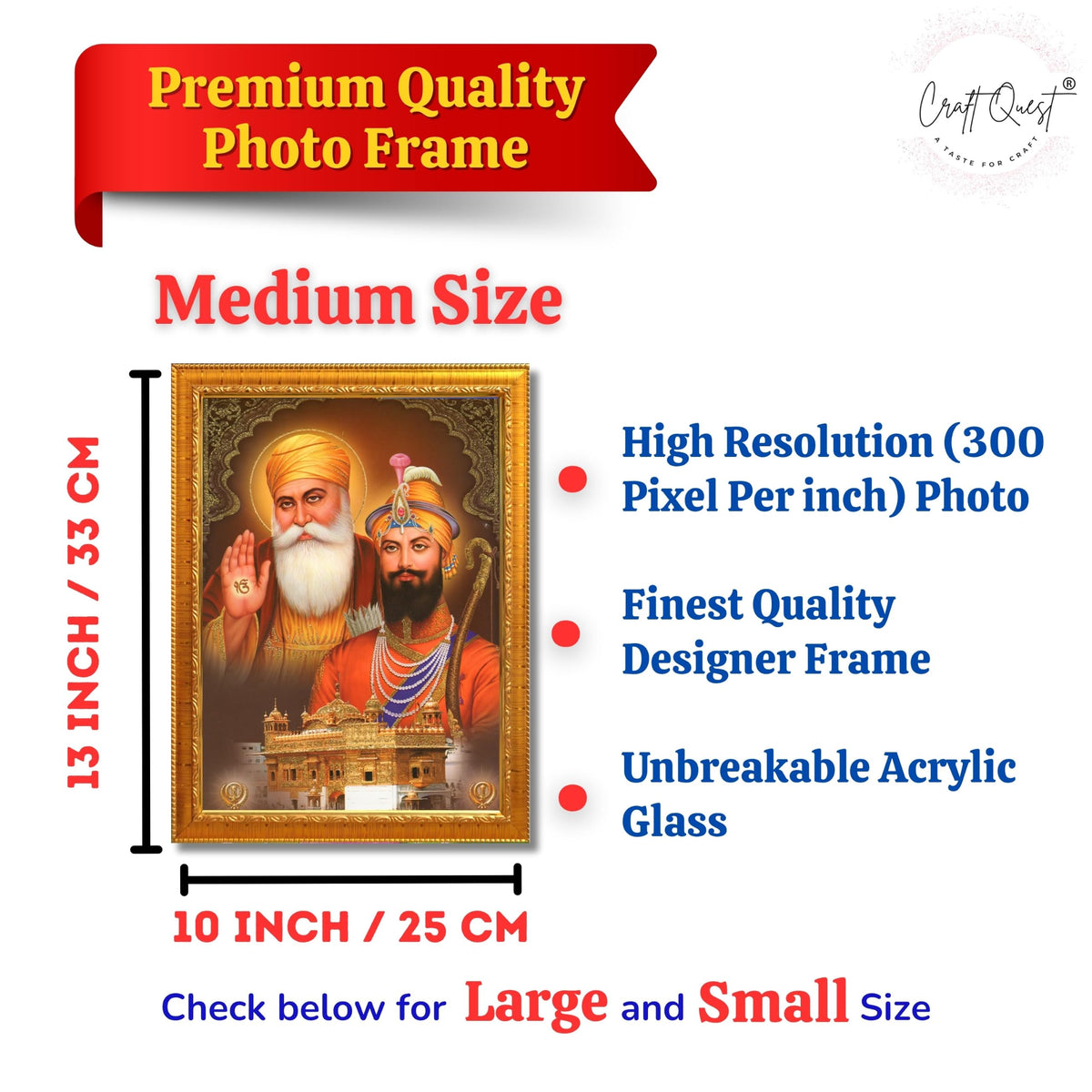 CRAFT QUEST Satnam Waheguru Gurunanak Dev Ji Photo Frame Sikh Guru Photo for Home Decor Spiritual Wall Hanging and Living Room Decoration