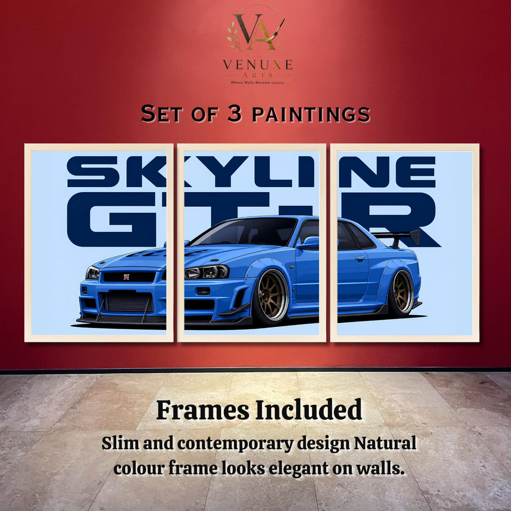 VENUXE ARTS Set Of 3 Big Sports Cars Framed Posters Gift Items for Boys Room Wall Decoration Bedroom Living Room Office Studio Décor | Car Poster Frame for Wall Décor