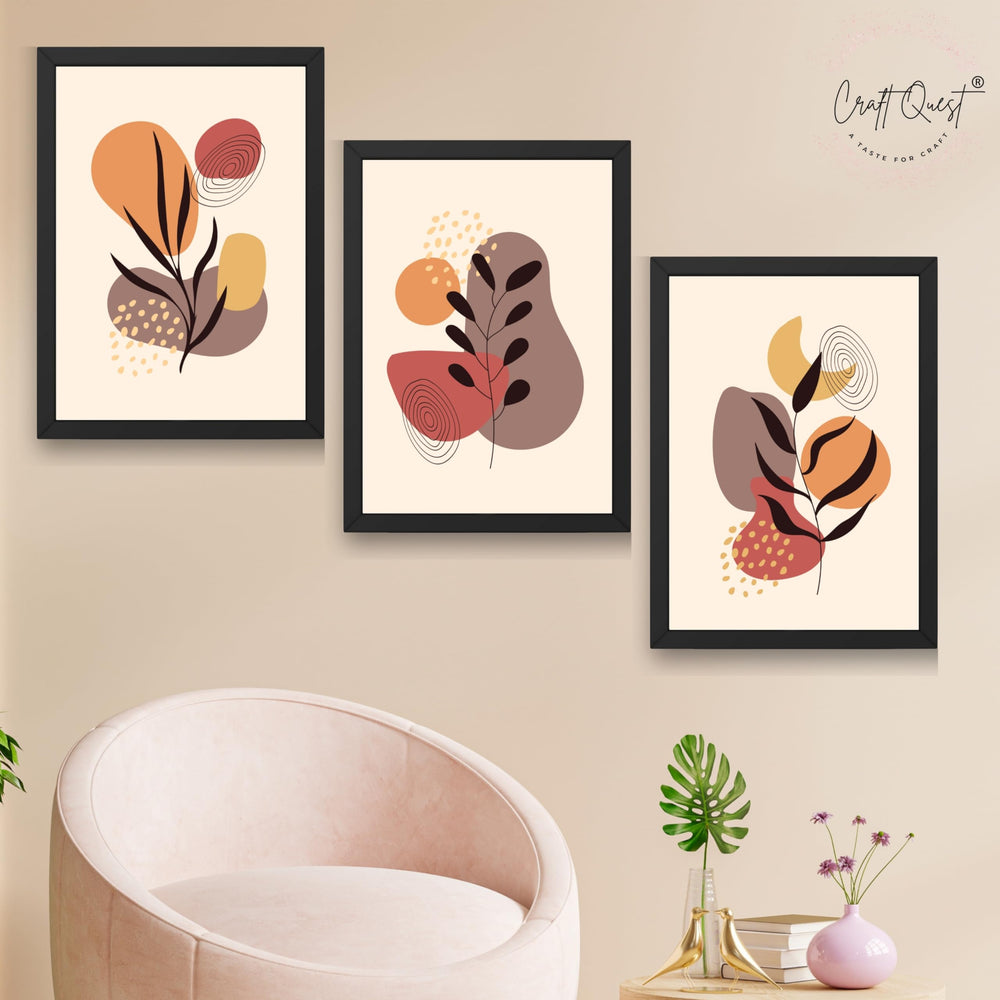 CRAFT QUEST Wall Art Decor Paintings | Set of 3 BOHO Wall Art Frames for Home Decoratio | Ideal for Living Room, Office & Bedrooms