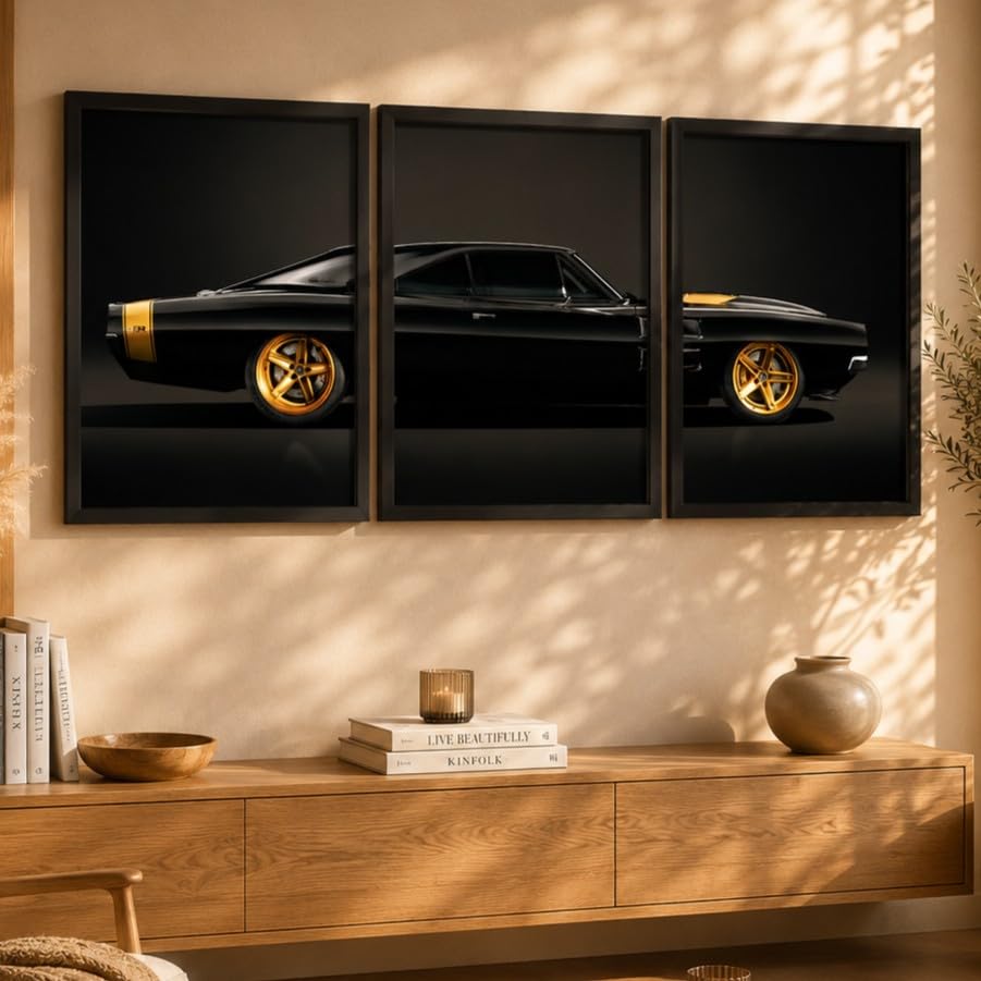VENUXE ARTS Set Of 3 Big Sports Cars Framed Posters Gift Items for Boys Room Wall Decoration Bedroom Living Room Office Studio Décor | Car Poster Frame for Wall Décor