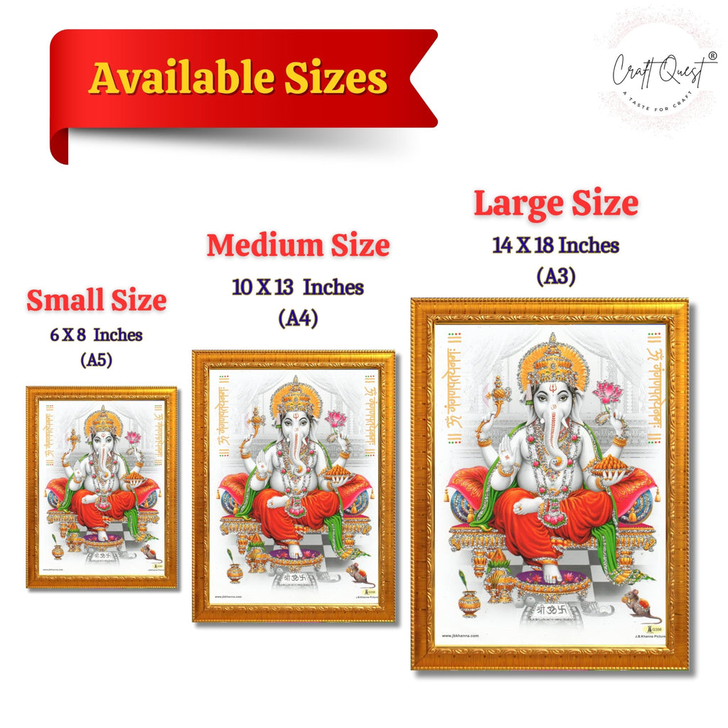 CRAFT QUEST Lord Ganpati Modern Wall Art Painting With Frame For Pooja, Home and Office Decor Item