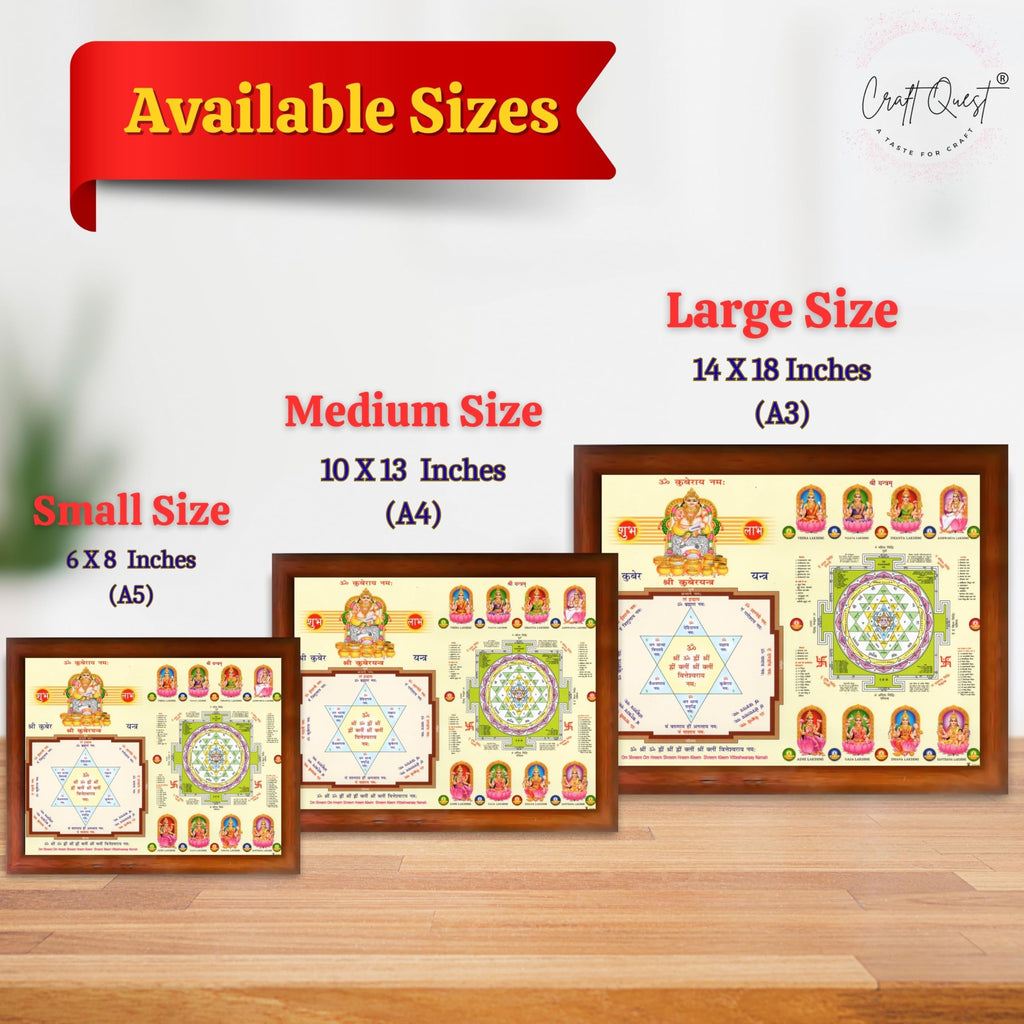 CRAFT QUEST Lord Kuber Yantra Laminated Photo Frame | Hindu Religious Wall Decor, Wealth & Prosperity Yantra for Puja | Ideal Spiritual Gift