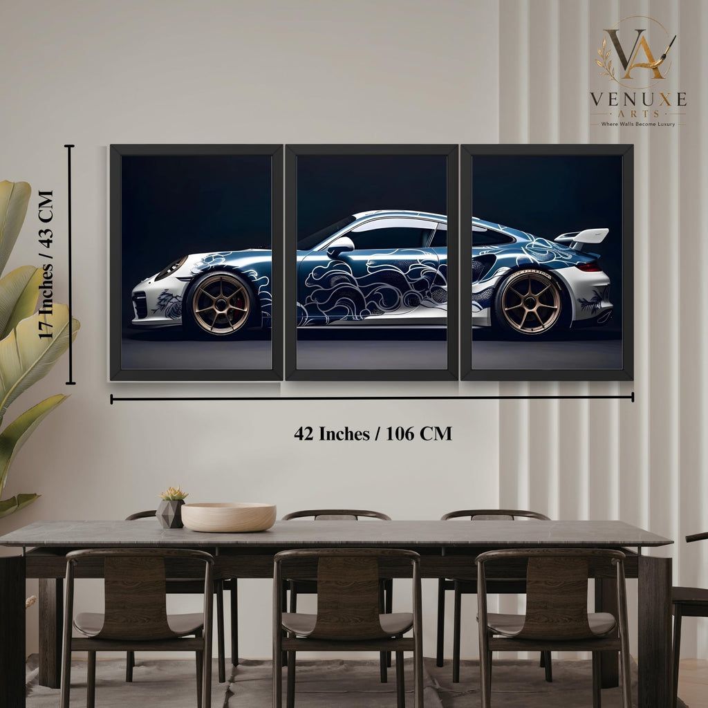 VENUXE ARTS Set Of 3 Big Sports Cars Framed Posters Gift Items for Boys Room Wall Decoration Bedroom Living Room Office Studio Décor | Car Poster Frame for Wall Décor