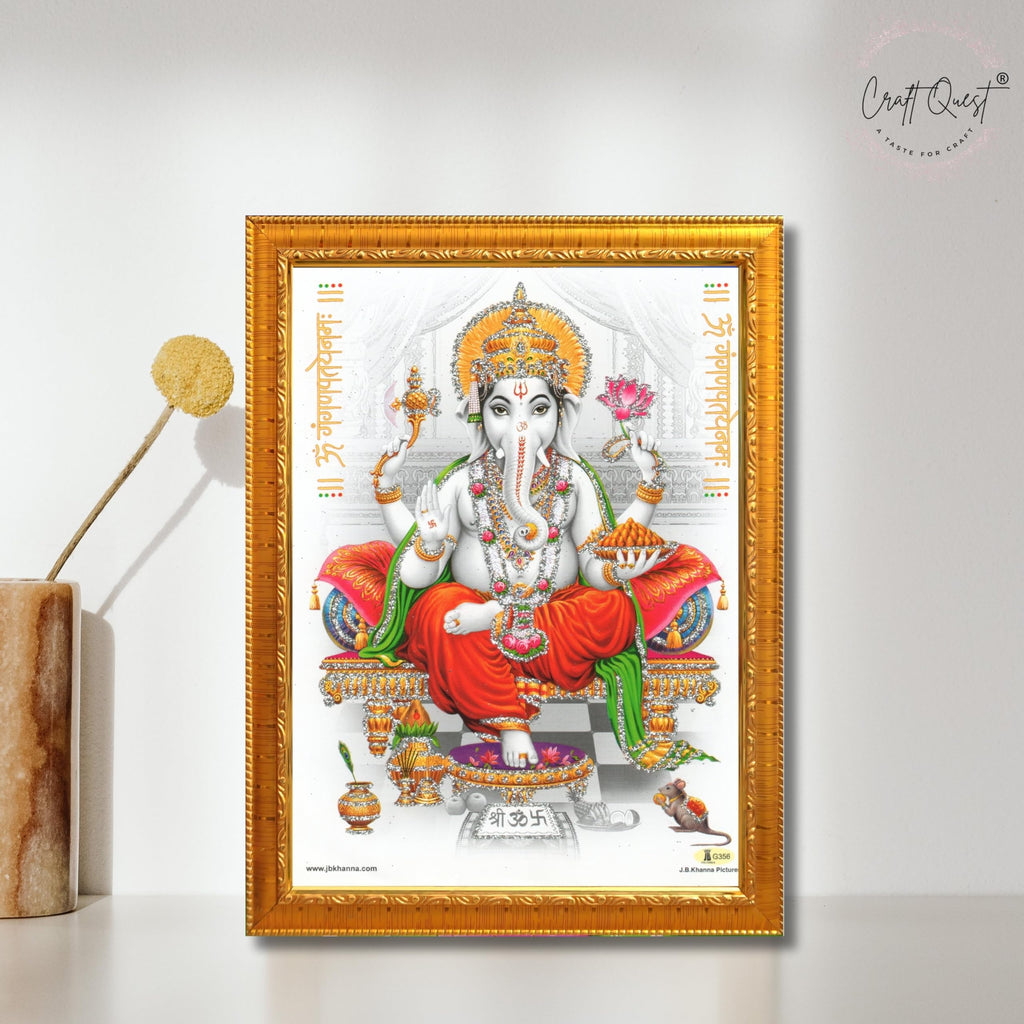 CRAFT QUEST Lord Ganpati Modern Wall Art Painting With Frame For Pooja, Home and Office Decor Item