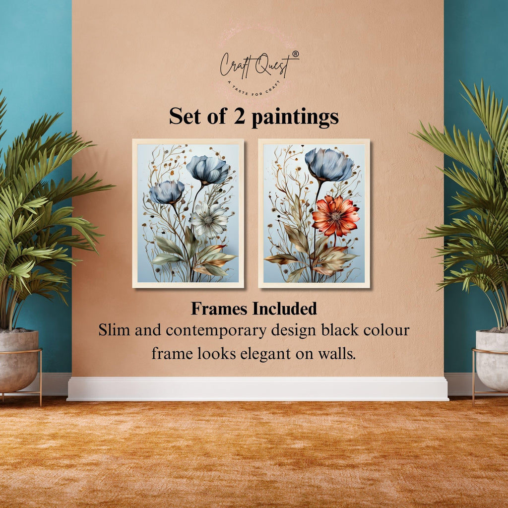 CRAFT QUEST Wall Art Decor Paintings | Set of 2 Floral Wall Art Frames for Home Decoration | Ideal for Living Room, Bedroom & Office