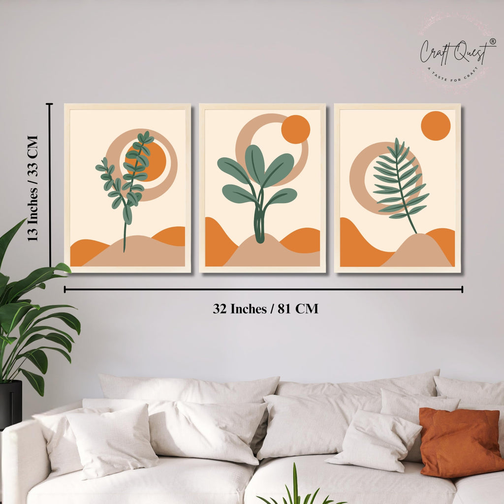 CRAFT QUEST Wall Art Decor Paintings | Set of 3 BOHO Wall Art Frames for Home Decoratio | Ideal for Living Room, Offices & Bedrooms