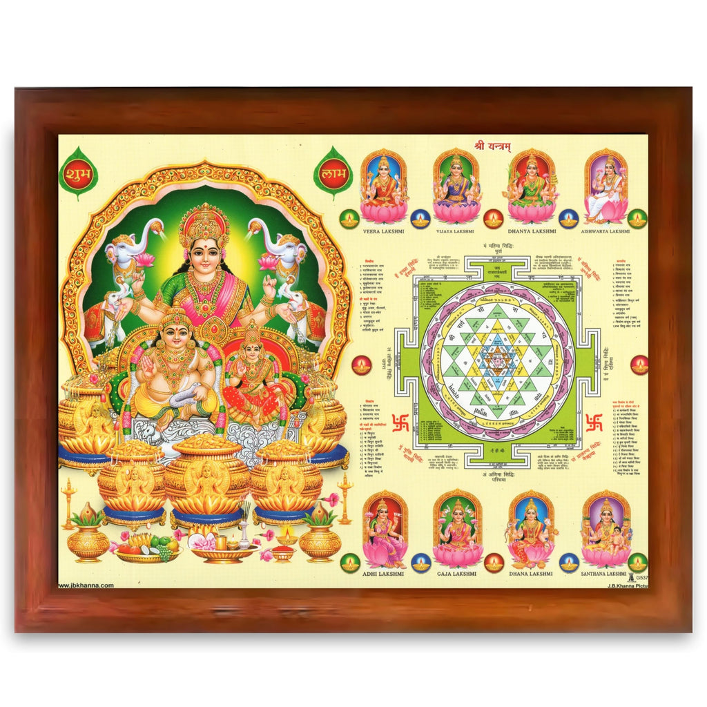 Ashta Lakshmi Devi Laxmi Sri Shri Shree Yantra Wall Painting Framed Home Décor and Ideal Spiritual Gift