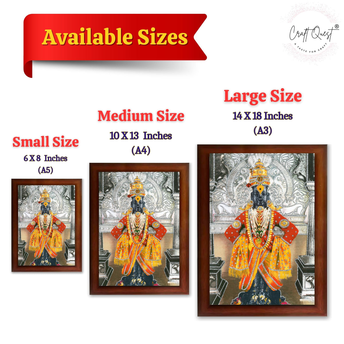 CRAFT QUEST Shri Vitthal Rukmini Religious Photo Frame with Acrylic Sheet Wall Hanging/Gift/Temple/puja Room/Home Decor Frame