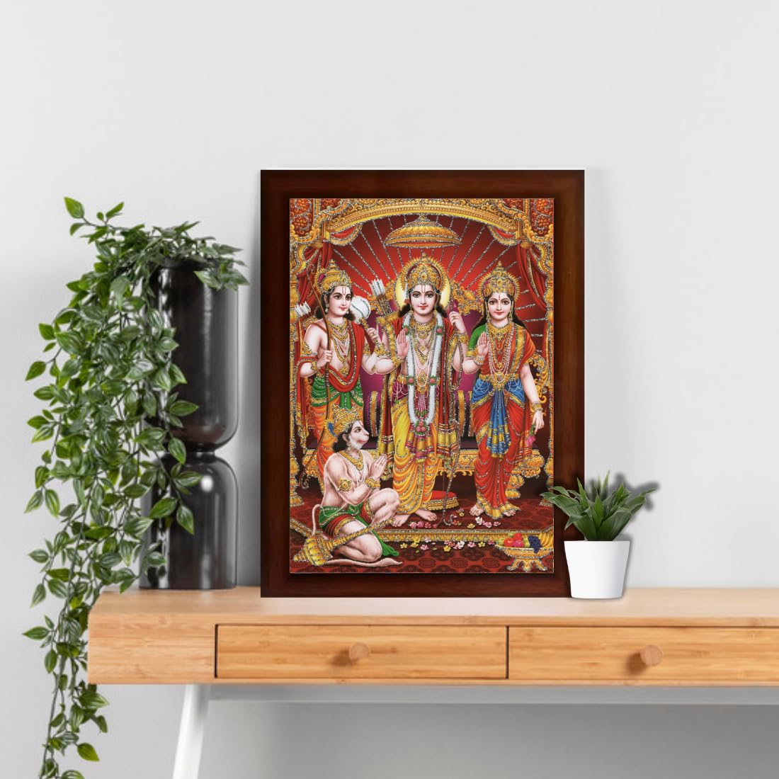 Craft Quest Shree Ram Darbar Sparkle Coated Painting with Frame Home Decorative Gift Item Painting (14 X 10 Inches, Synthetic, Religious, Brown)