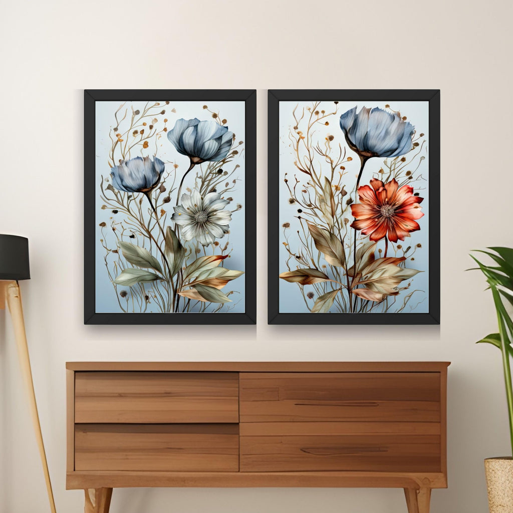 CRAFT QUEST Wall Art Decor Paintings | Set of 2 Floral Wall Art Frames for Home Decoration | Ideal for Living Room, Bedroom & Office