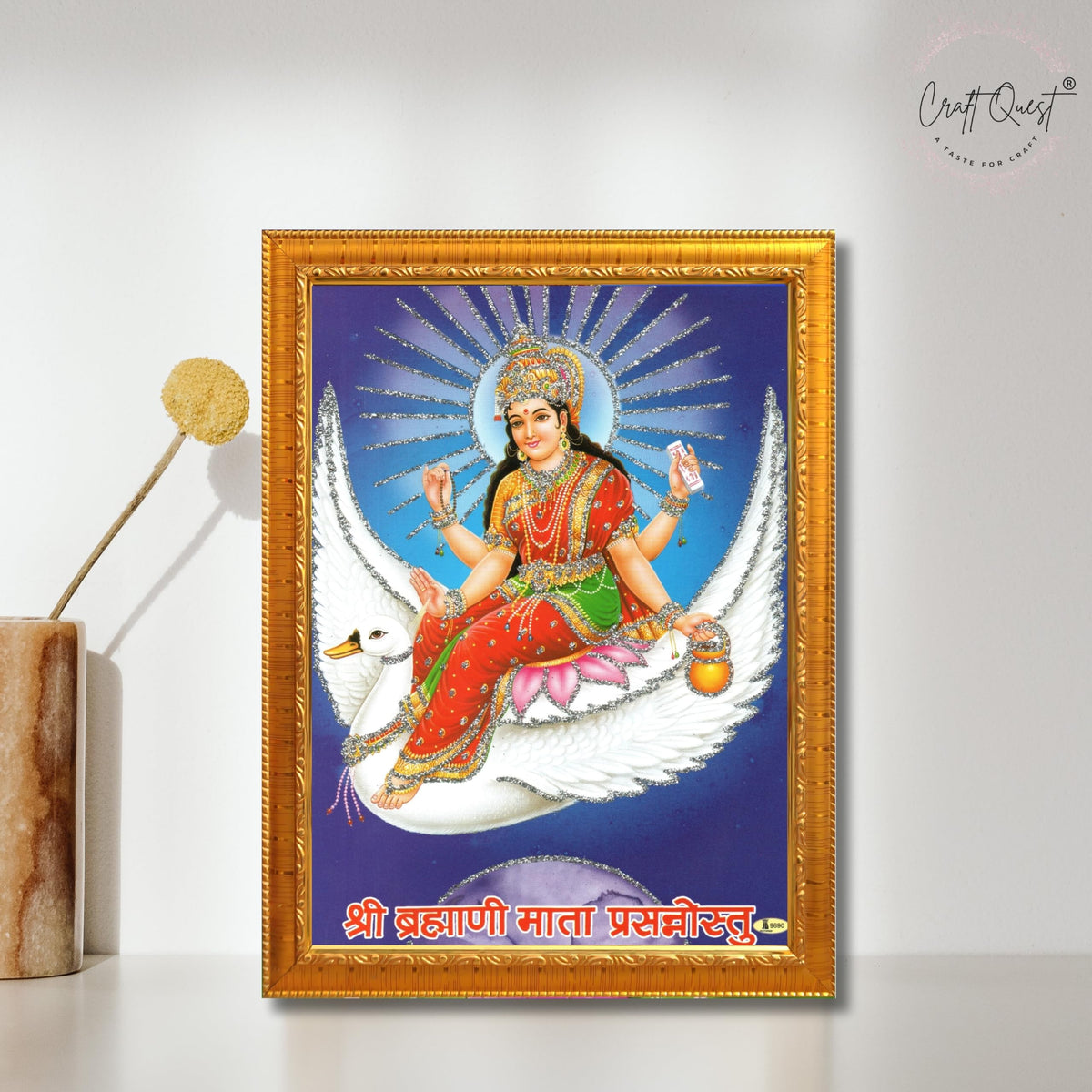 CRAFT QUEST Brahmani Maa Mata Mataji Wall Painting Framed Home Decor wooden framed