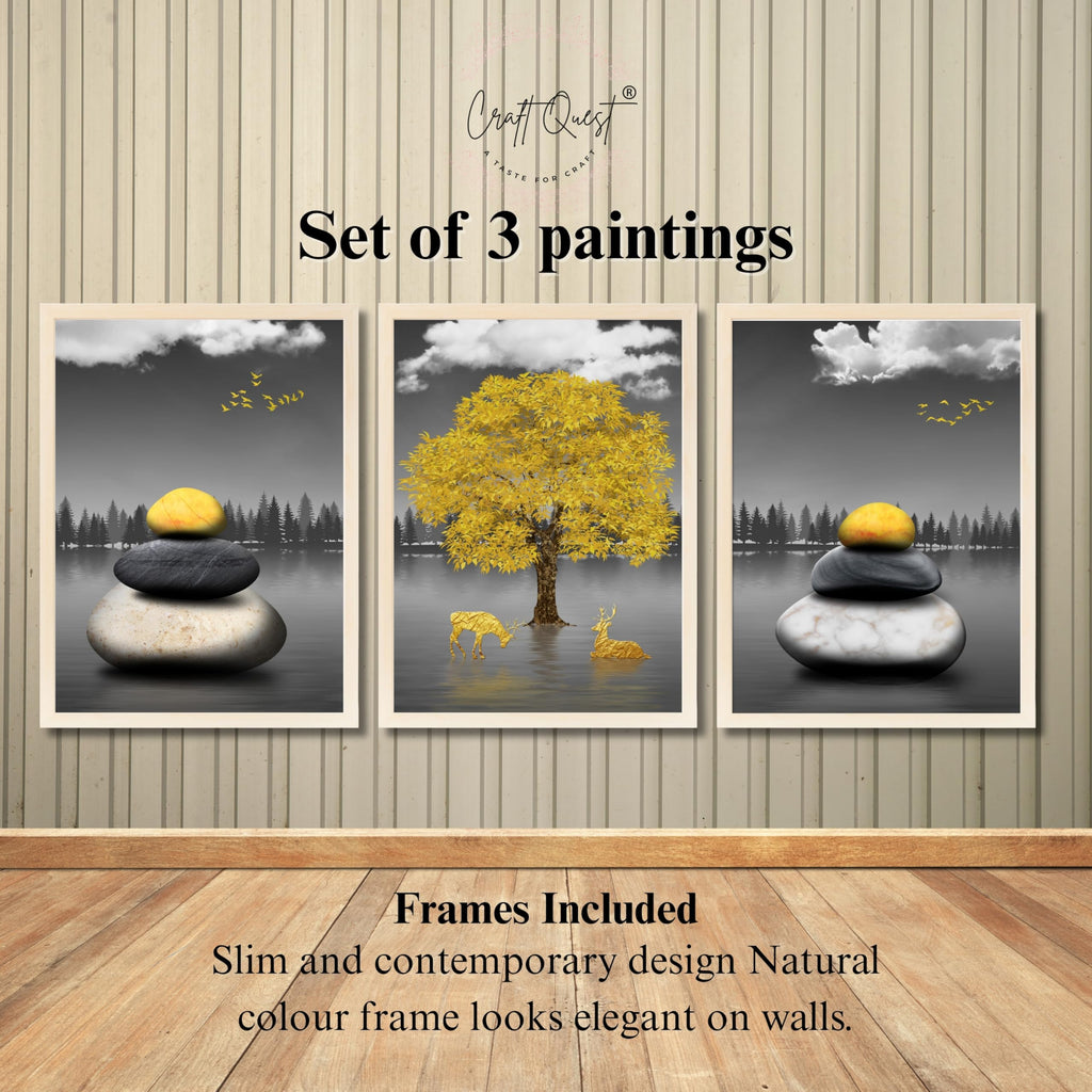 CRAFT QUEST Modern Art Geometric Landscapes Wall Art | Set of 3 Frames for Home Decoration | Ideal for Living Room, Bedroom & Offices