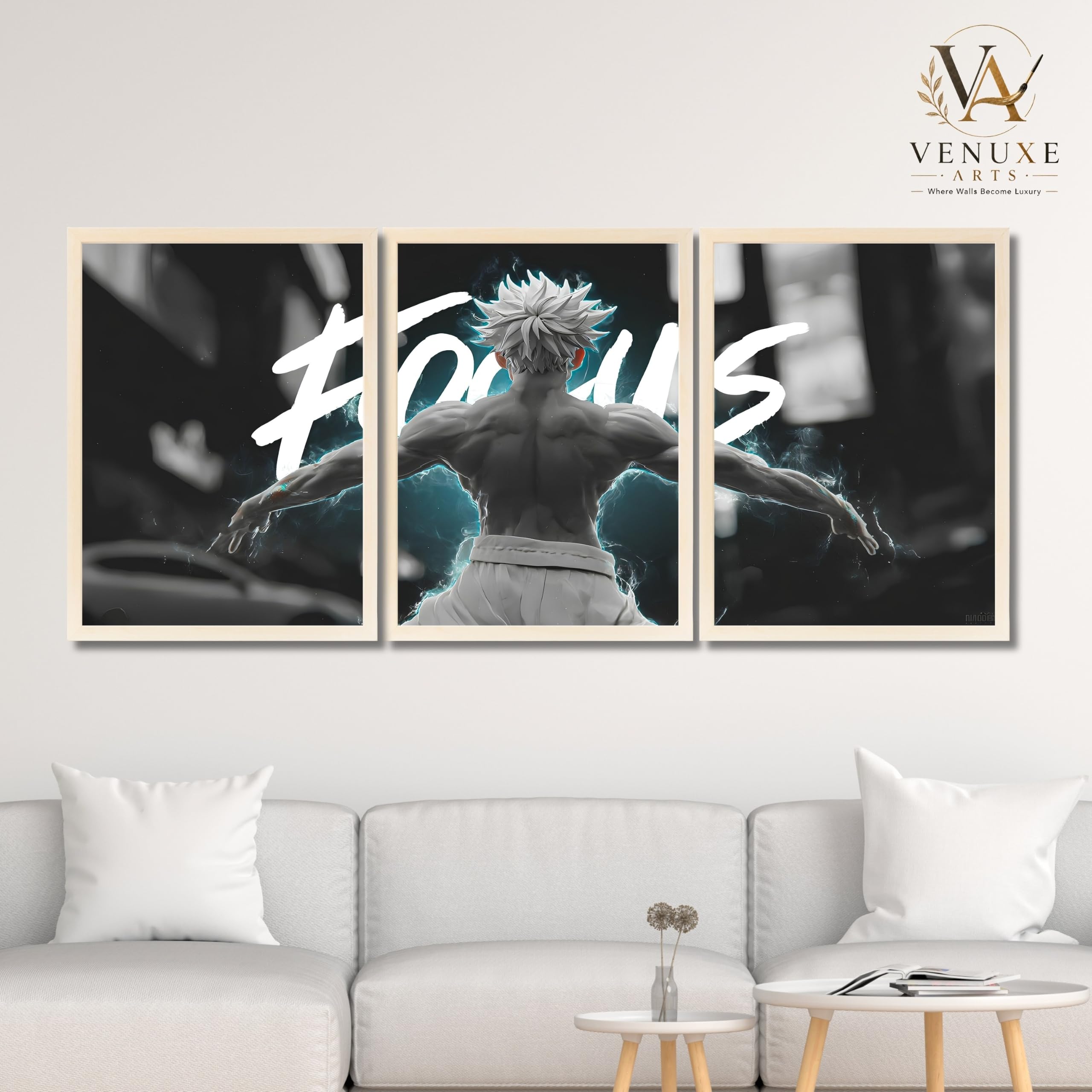 VENUXE ARTS Set Of 3 Anime Characters Wall Framed |Anime Characters Framed Poster for Living Room Bedroom Gaming Room Studio Wall Decor