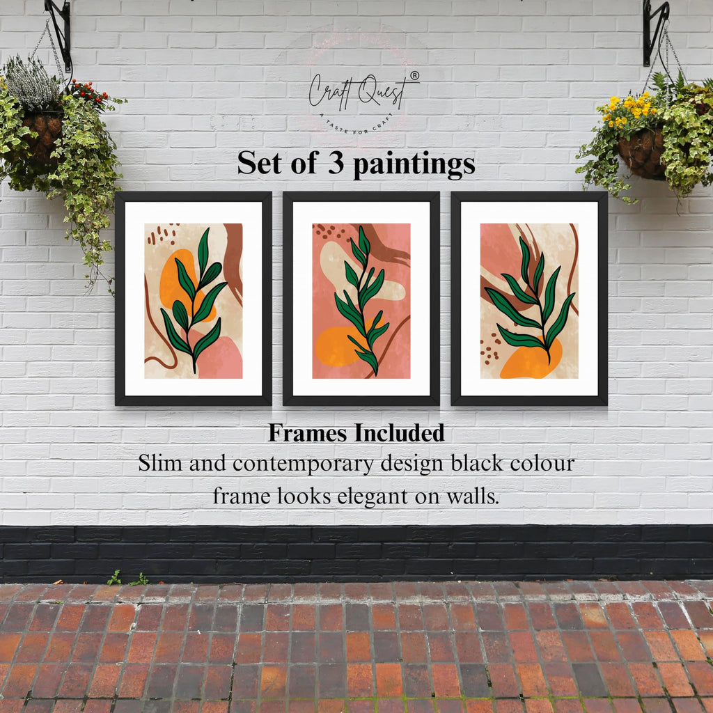 CRAFT QUEST Wall Art Decor Paintings | Set of 3 BOHO Wall Art Frames for Home Decoration | Ideal for Living Room, Bedrooms & Office