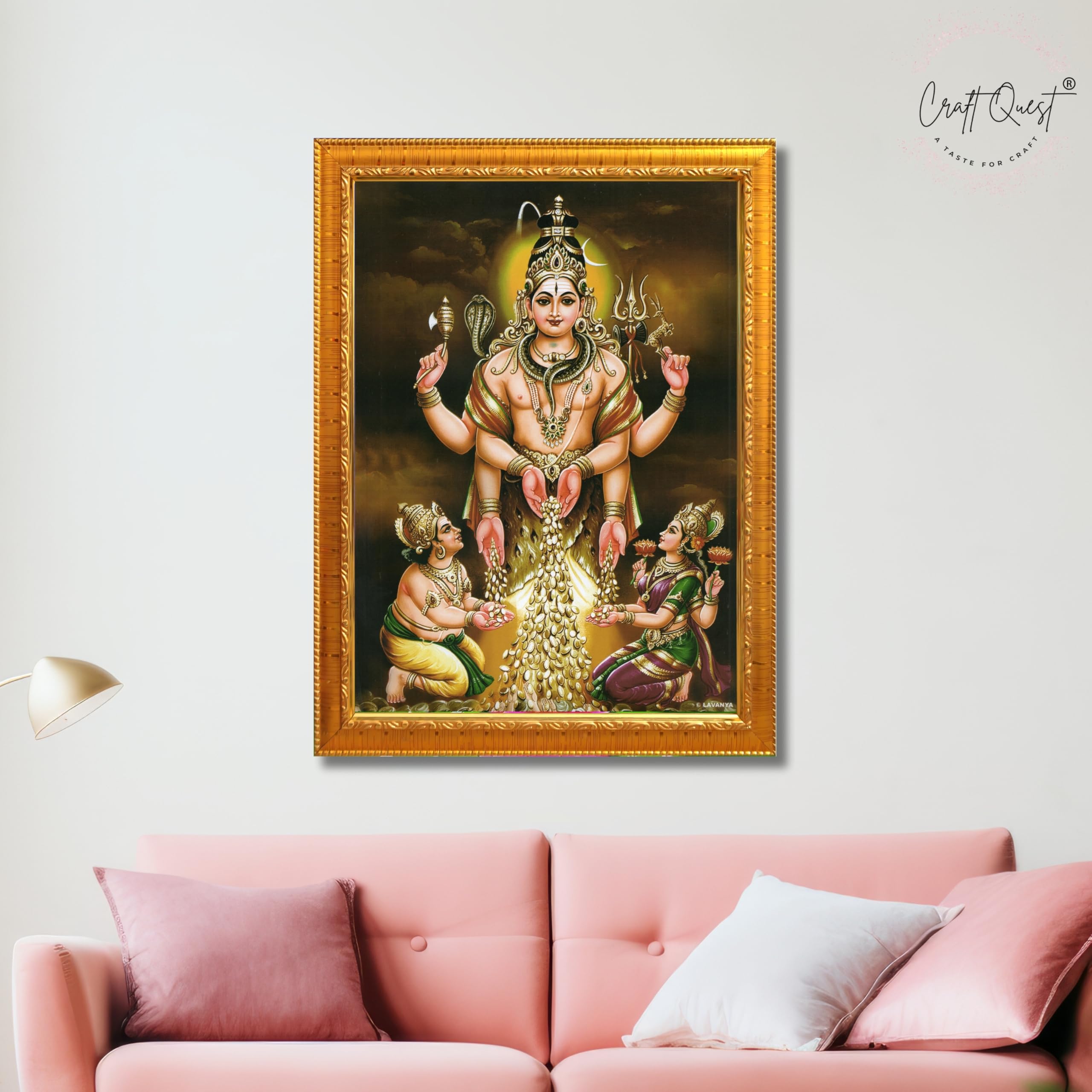 CRAFT QUEST Swarnakarshana Bhairava Swamy With Lakshmi Devi and Kuber Bhagwan Wall Photo Frame | South God Picture Frame for Home, Office, Temple & Gifting
