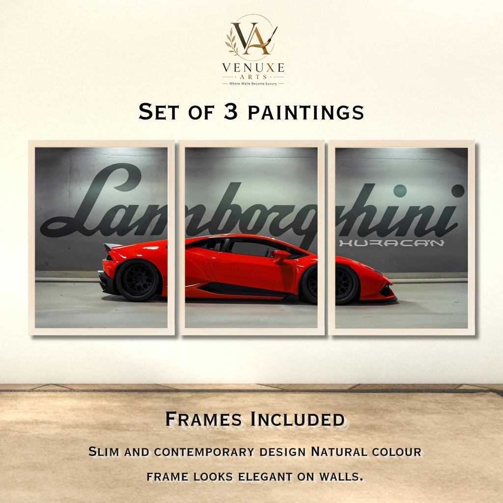 VENUXE ARTS Set Of 3 Big Sports Cars Framed Posters Gift Items for Boys Room Wall Decoration Bedroom Living Room Office Studio Décor | Car Poster Frame for Wall Décor