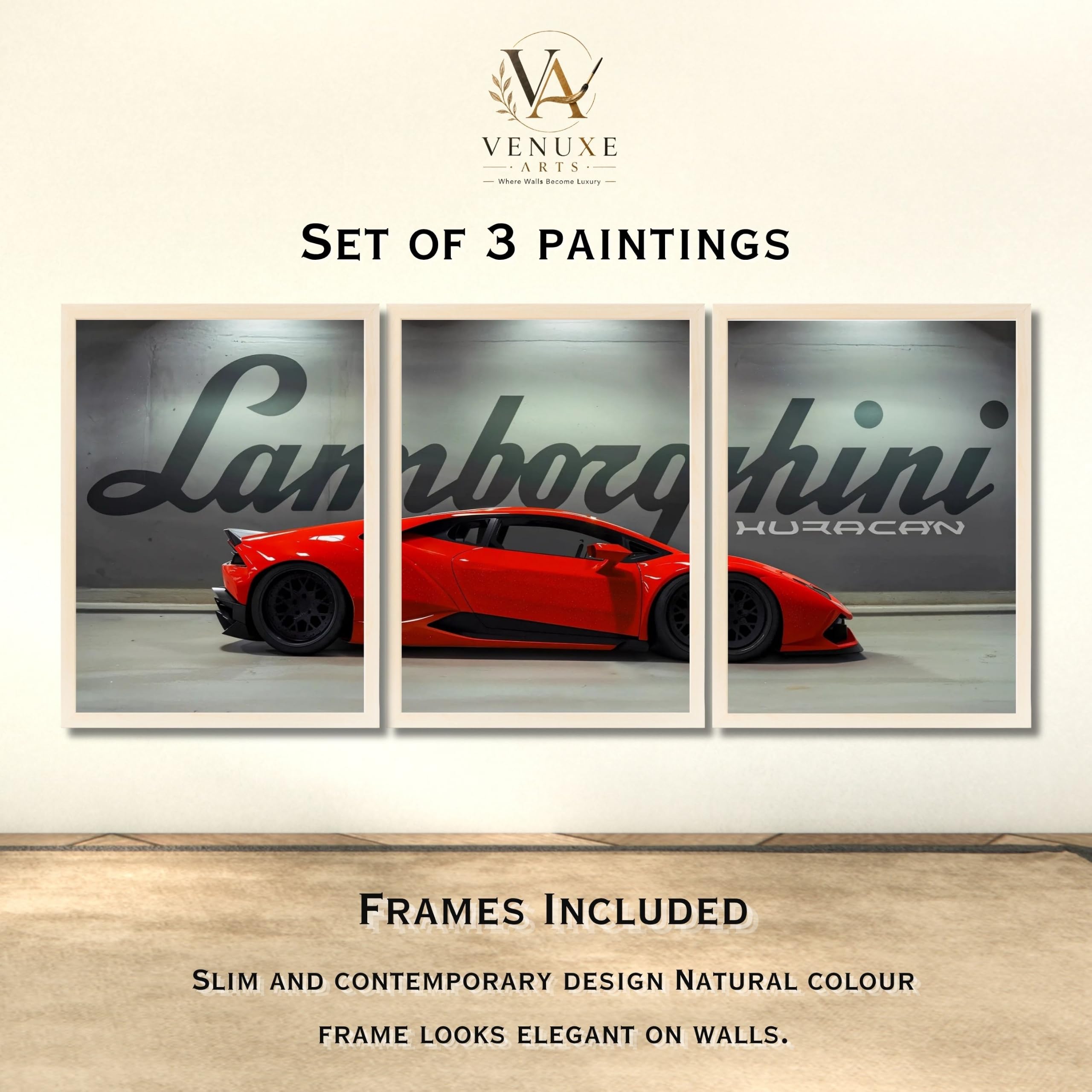 VENUXE ARTS Set Of 3 Big Sports Cars Framed Posters Gift Items for Boys Room Wall Decoration Bedroom Living Room Office Studio Décor | Car Poster Frame for Wall Décor