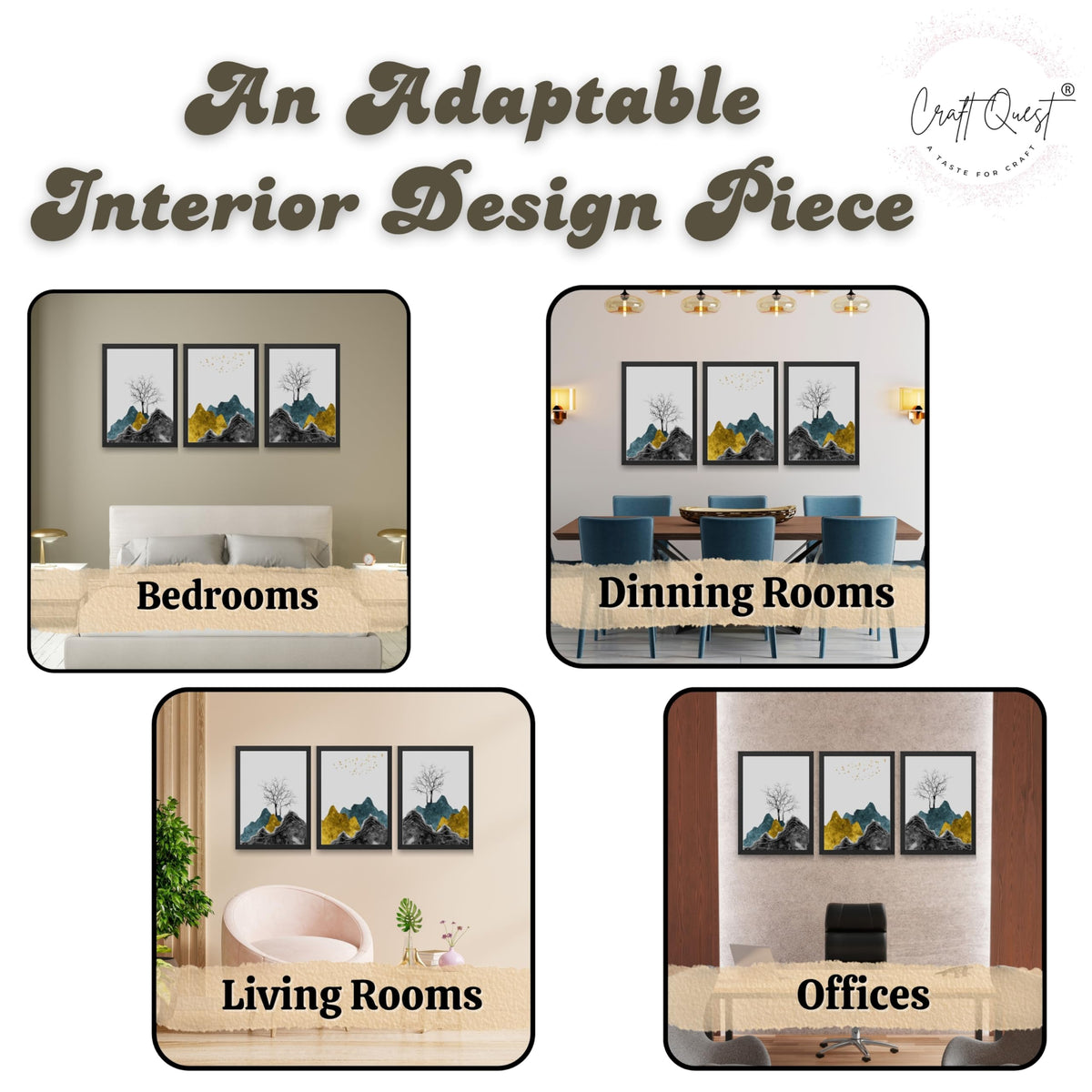 CRAFT QUEST Chinese Landscape Abstract Art Modern Art | Set of 3 Frames for Home Decoration | Ideal for Living Room, Bedroom & Offices
